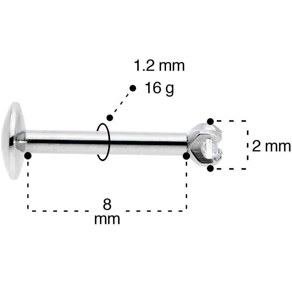 BodyCandy 16G 5/16 2mm CZ G23 Titanium Internally Threaded Labret — back view