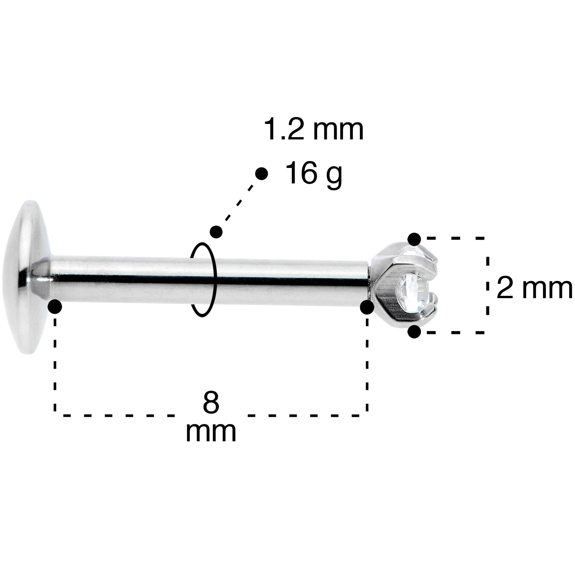 BodyCandy 16G 5/16 2mm CZ G23 Titanium Internally Threaded Labret — back view