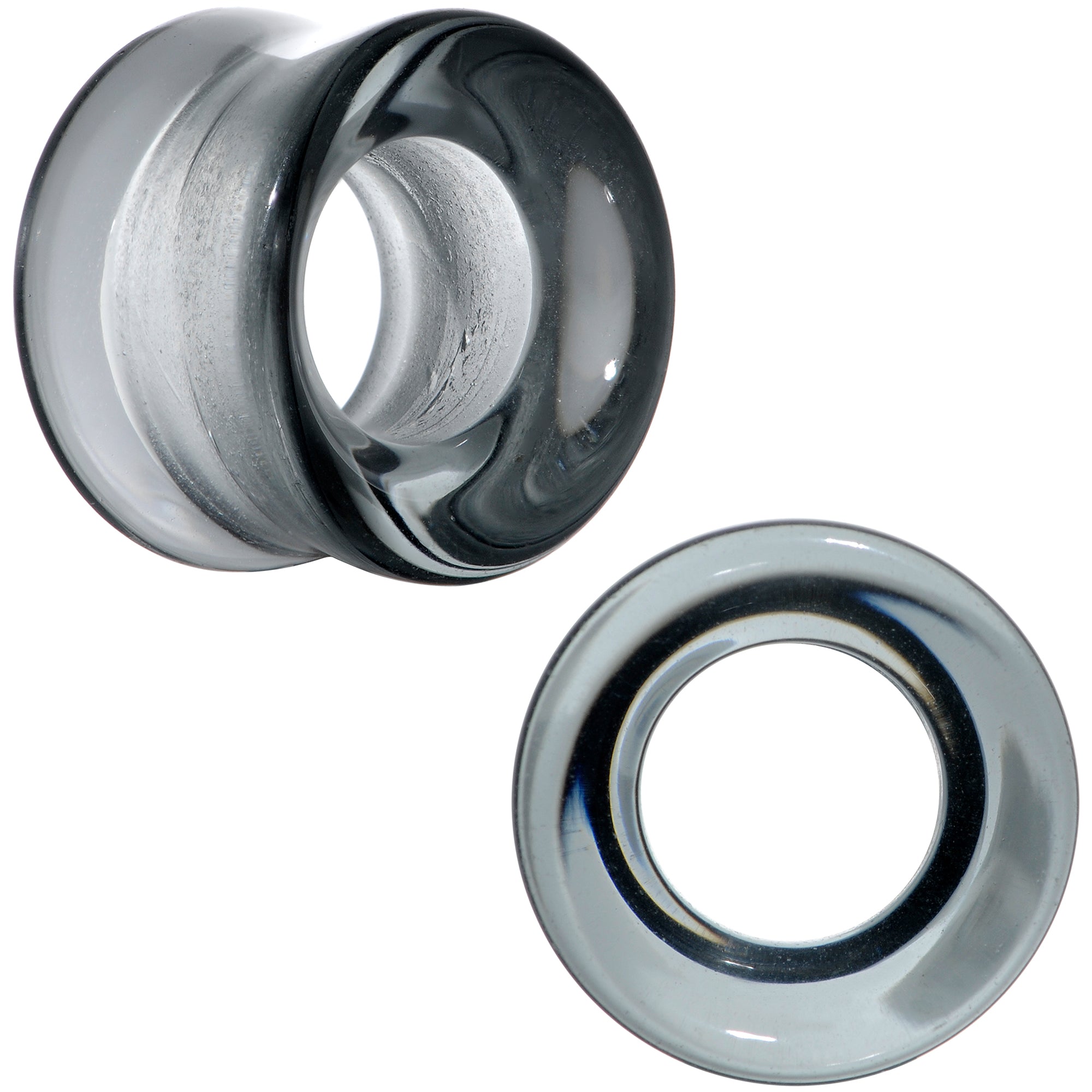 BodyCandy Translucent Black Glass Tunnel Plug Set 2G to 1 Inch — detail close-up