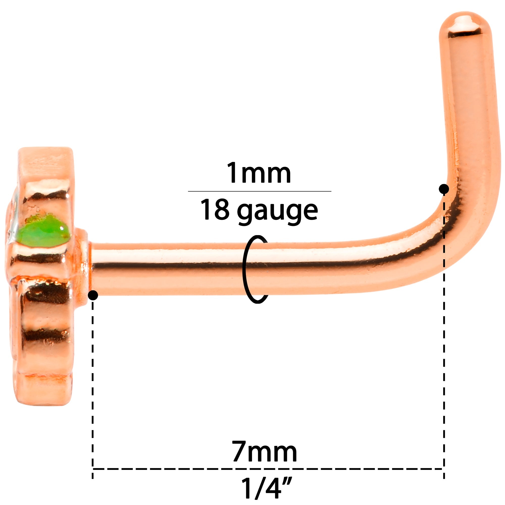 BodyCandy 18G 5/16 Green Rose Gold Tone Lucky Leprechaun L Shaped Nose Ring — alternative angle