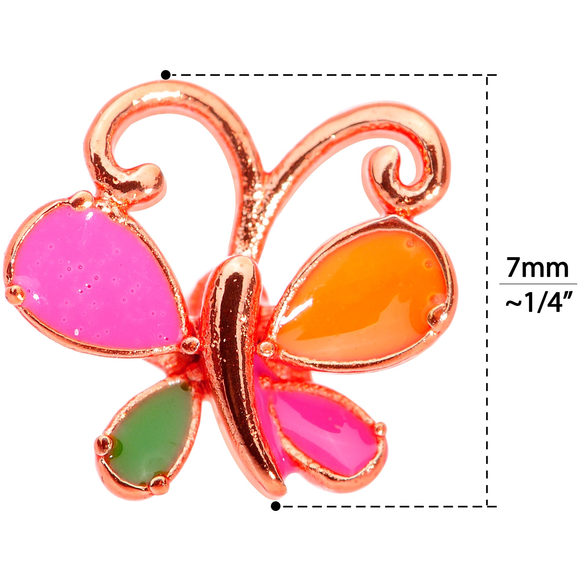BodyCandy 20G 1/4 Pink Orange Rose Gold Tone Butterfly L Shaped Nose Ring — back view