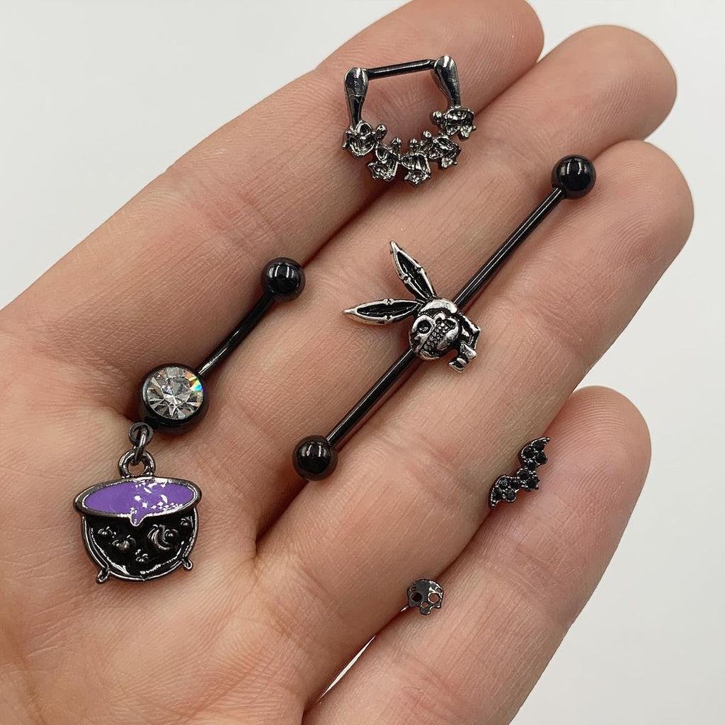 BodyCandy 14G Licensed Playboy Bunny Skeleton Industrial Barbell 38mm — detail close-up