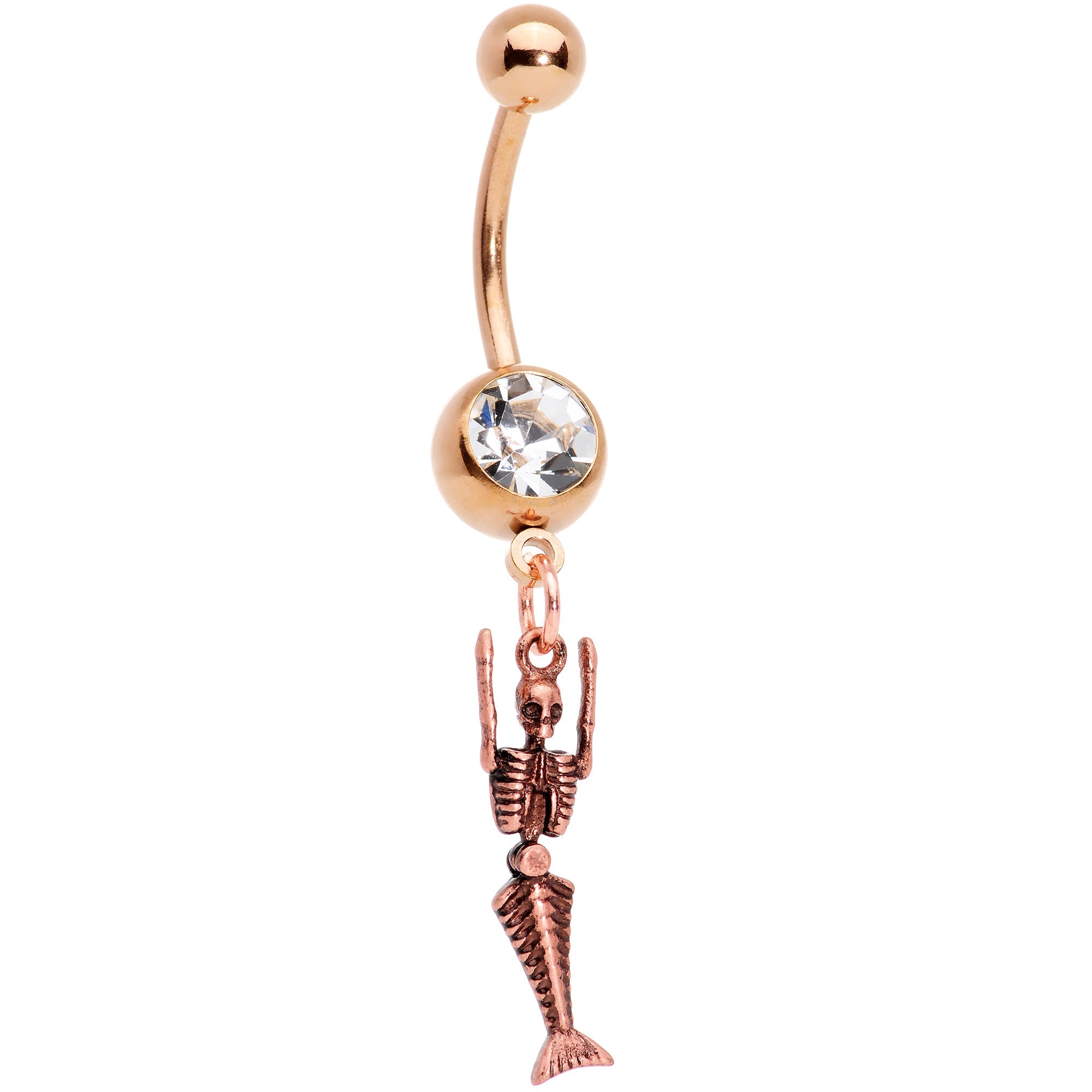 BodyCandy Clear Gem Rose Gold Tone Mermaid Skeleton Halloween Dangle Belly Ring — main product shot