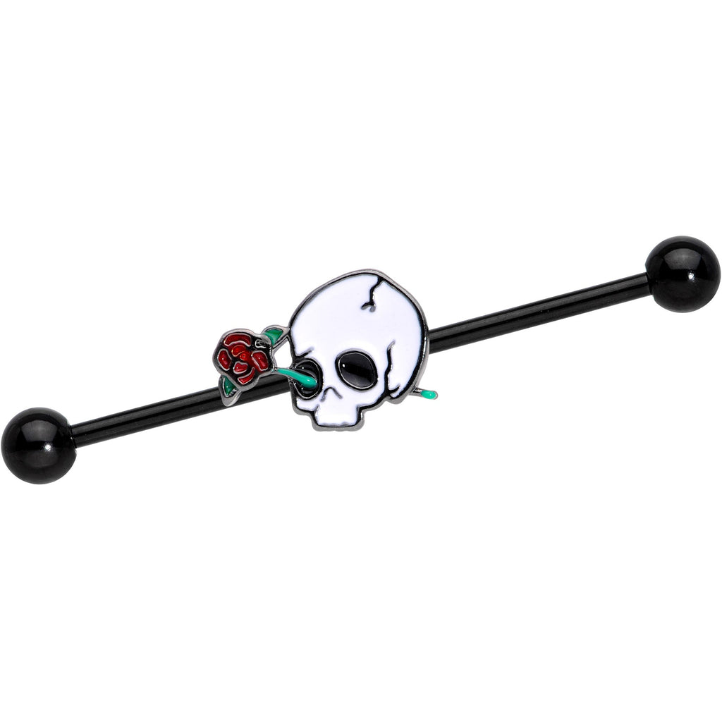 BodyCandy 14G Black PVD Rose Skull Halloween Industrial Barbell 38mm — main product shot