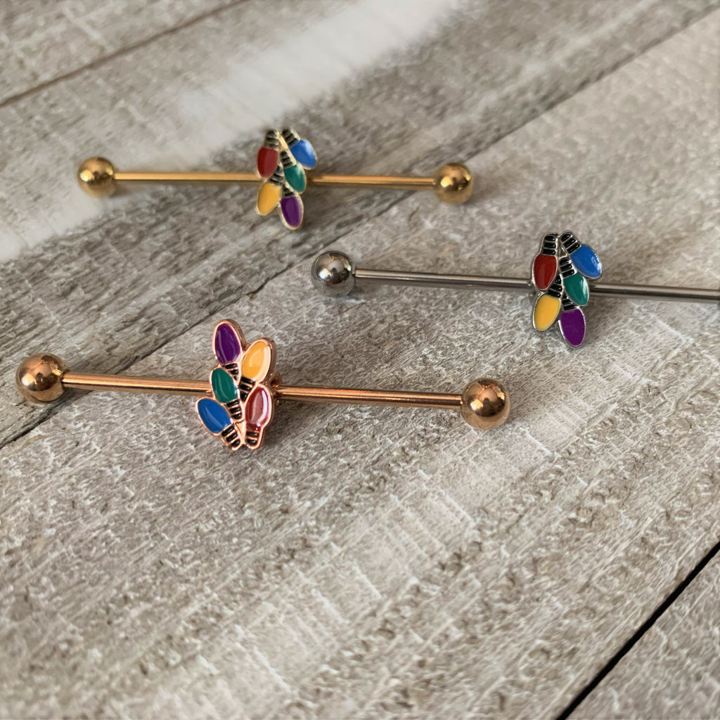 BodyCandy 14G Gold Tone Christmas Lights Industrial Barbell 38mm — lifestyle context