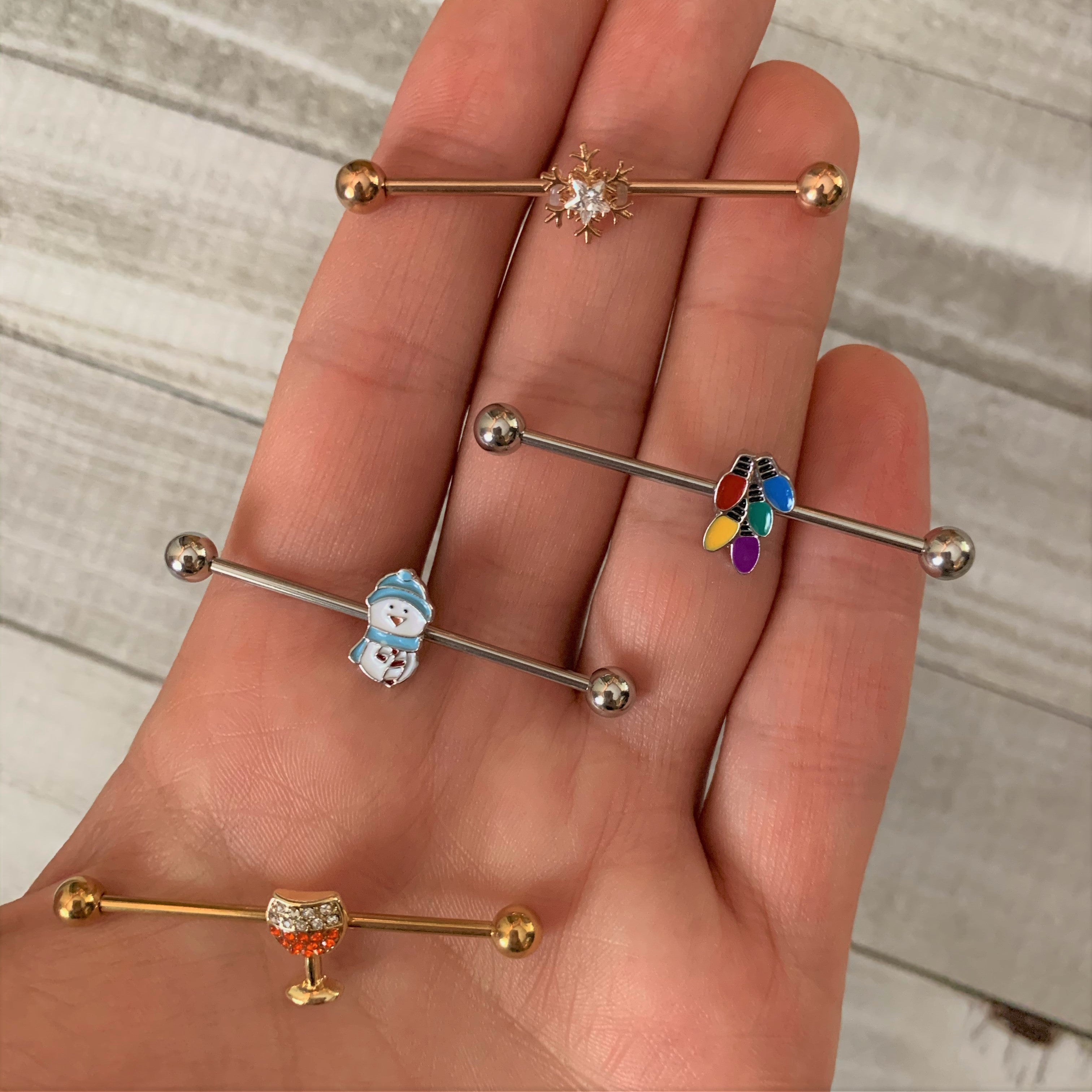 BodyCandy 14G Christmas Lights Industrial Barbell 38mm — lifestyle context