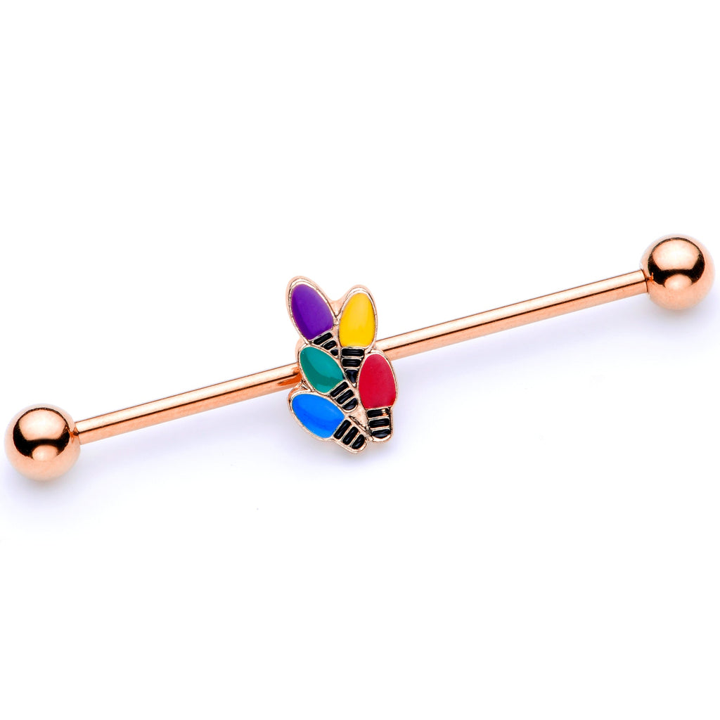 BodyCandy 14G Rose Gold Tone Christmas Lights Industrial Barbell 38mm — main product shot