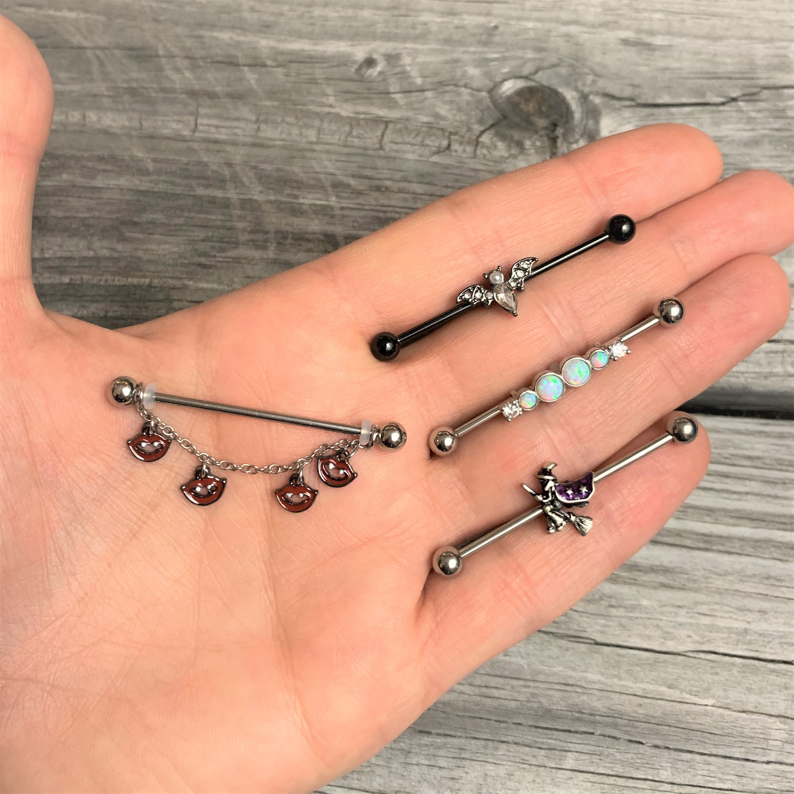 BodyCandy White Synthetic Opal Clear Gem Steel Industrial Barbell 36mm — lifestyle context