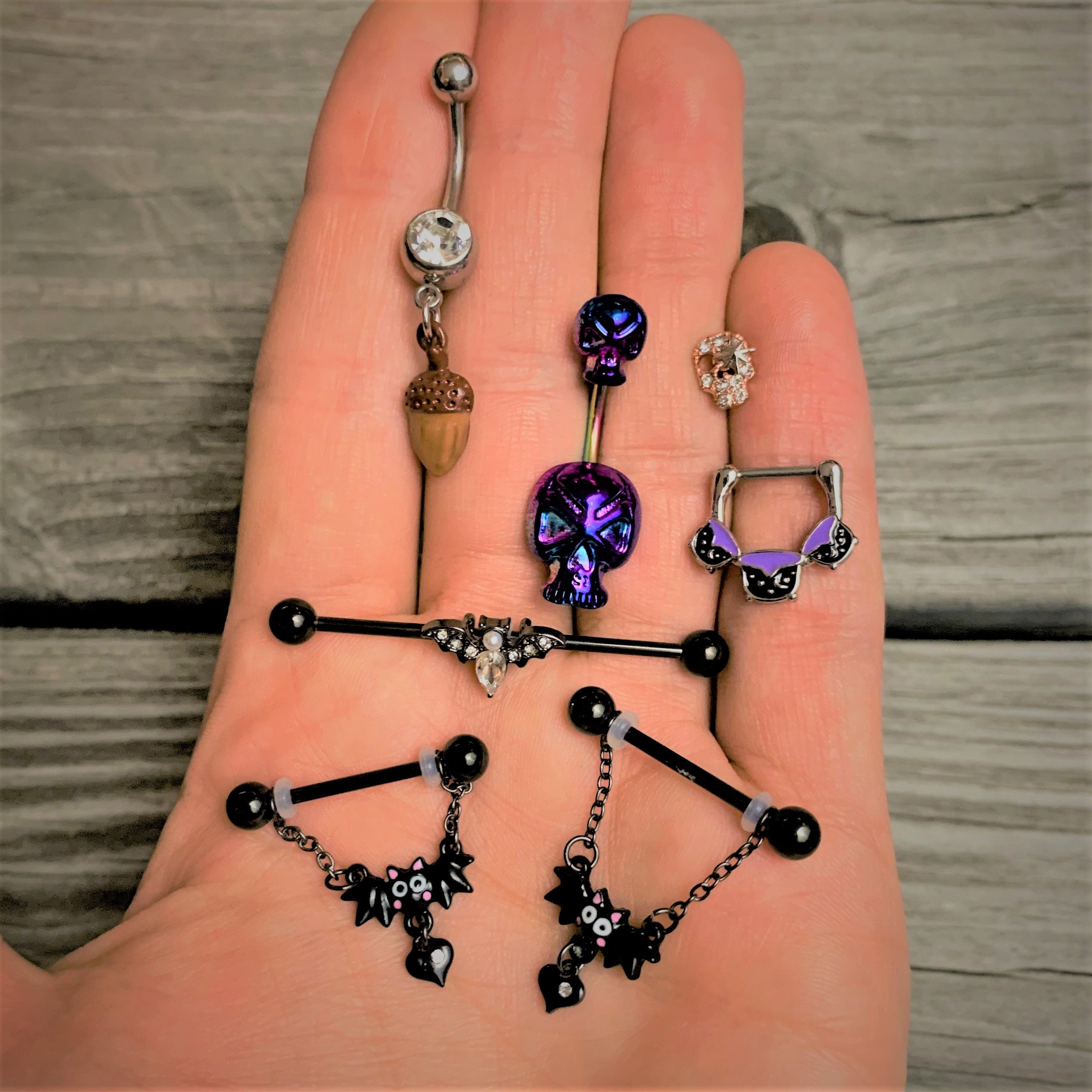 BodyCandy 14G Clear Gem Black Bat Halloween Industrial Barbell 38mm — lifestyle context