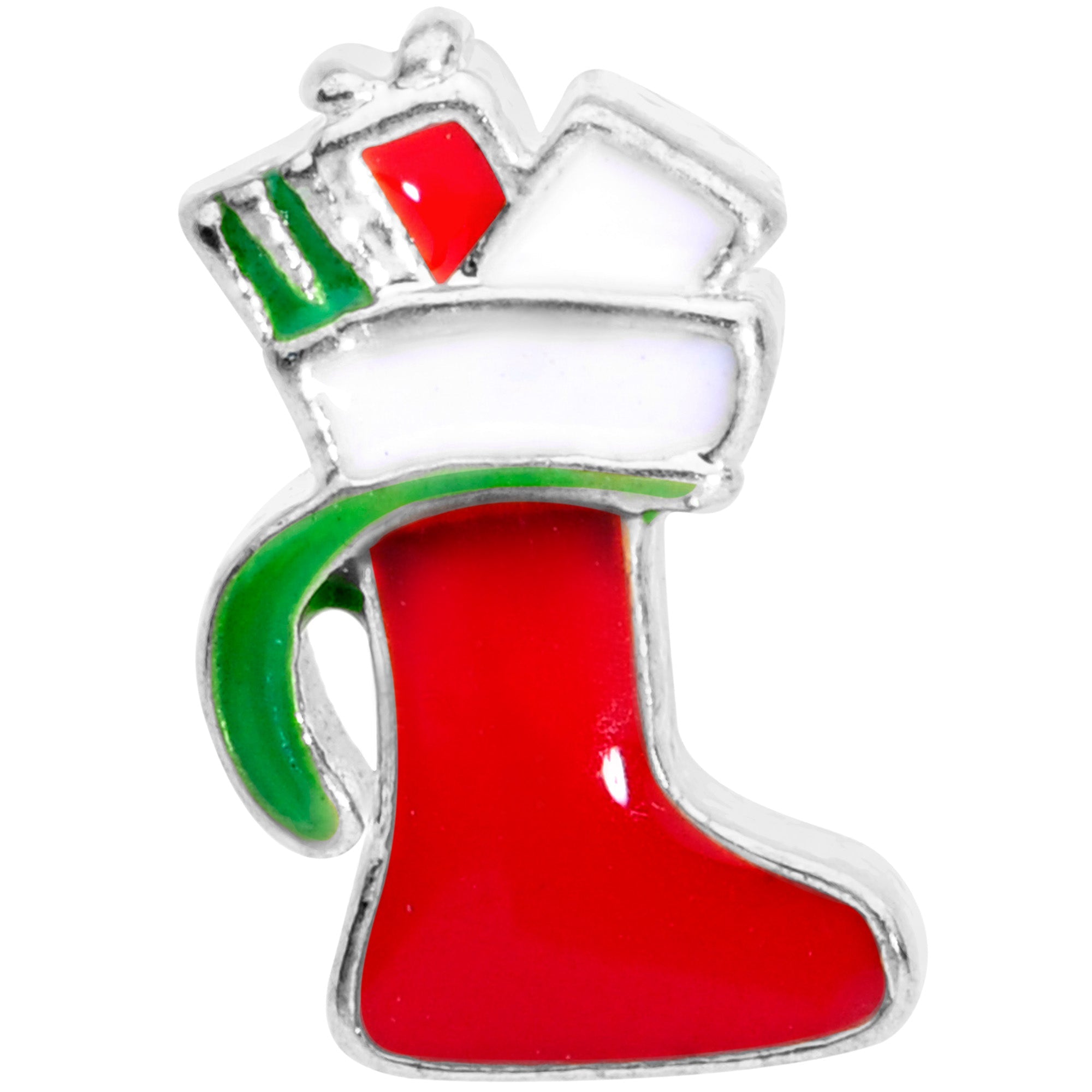 BodyCandy 20G 7mm Red White Christmas Stocking Nose Bone — detail close-up