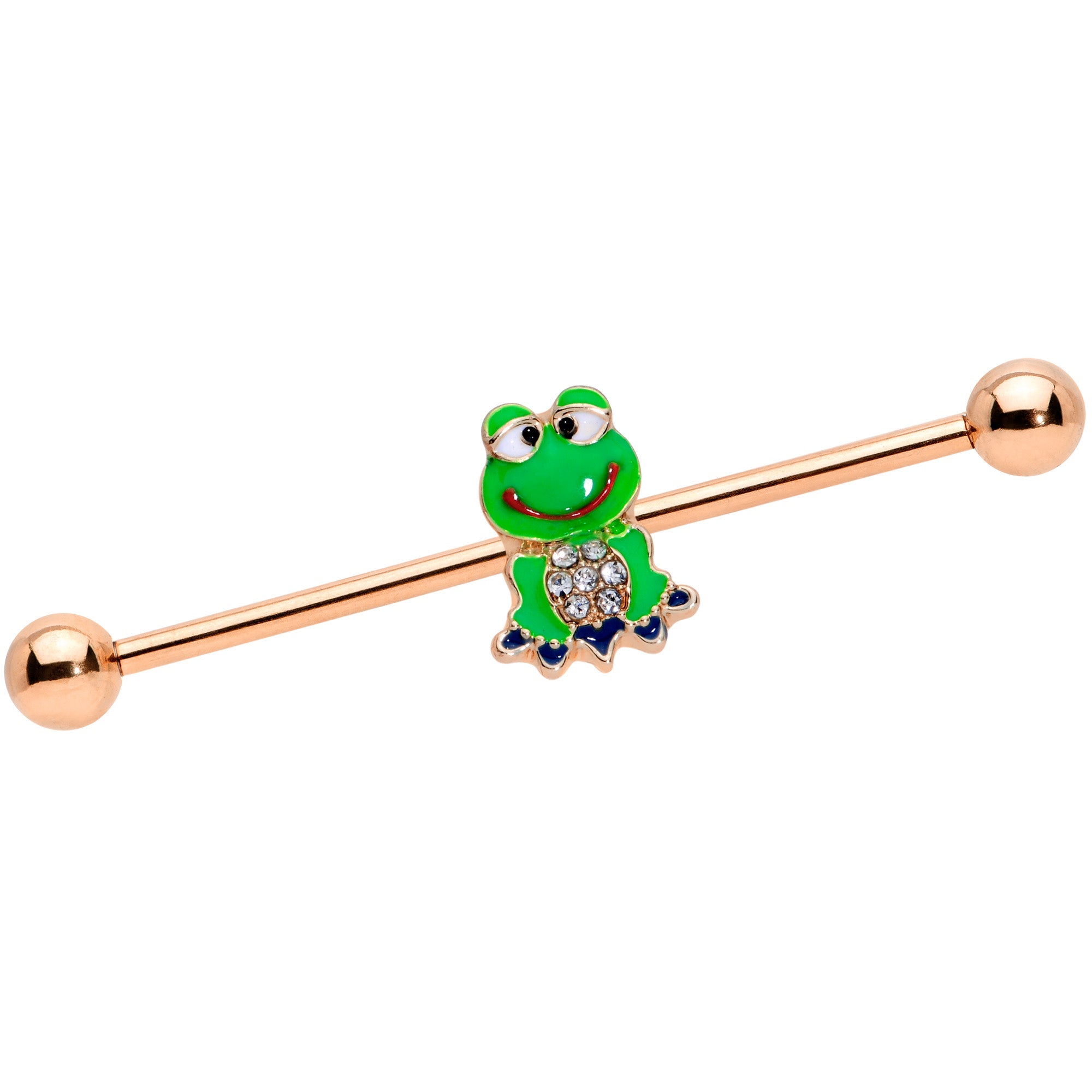 BodyCandy 14G Clear Gem Rose Gold Tone Green Frog Industrial Barbell 38mm — main product shot