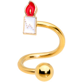 14G 3/8 Gold Tone Holiday Candle Spiral Twister Belly Ring