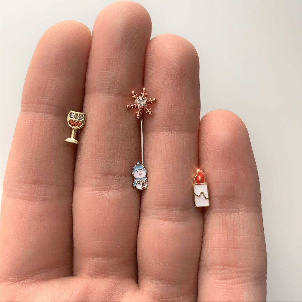 BodyCandy 16G 1/4 Red Gem Gold Tone Holiday Wine Glass Cartilage Tragus — detail close-up