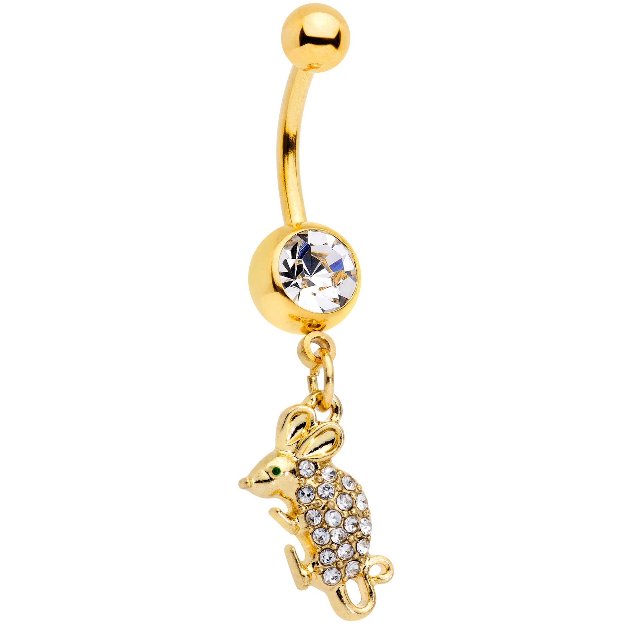 BodyCandy Clear Aqua Gem Gold Tone Mouse Dangle Belly Ring — main product shot