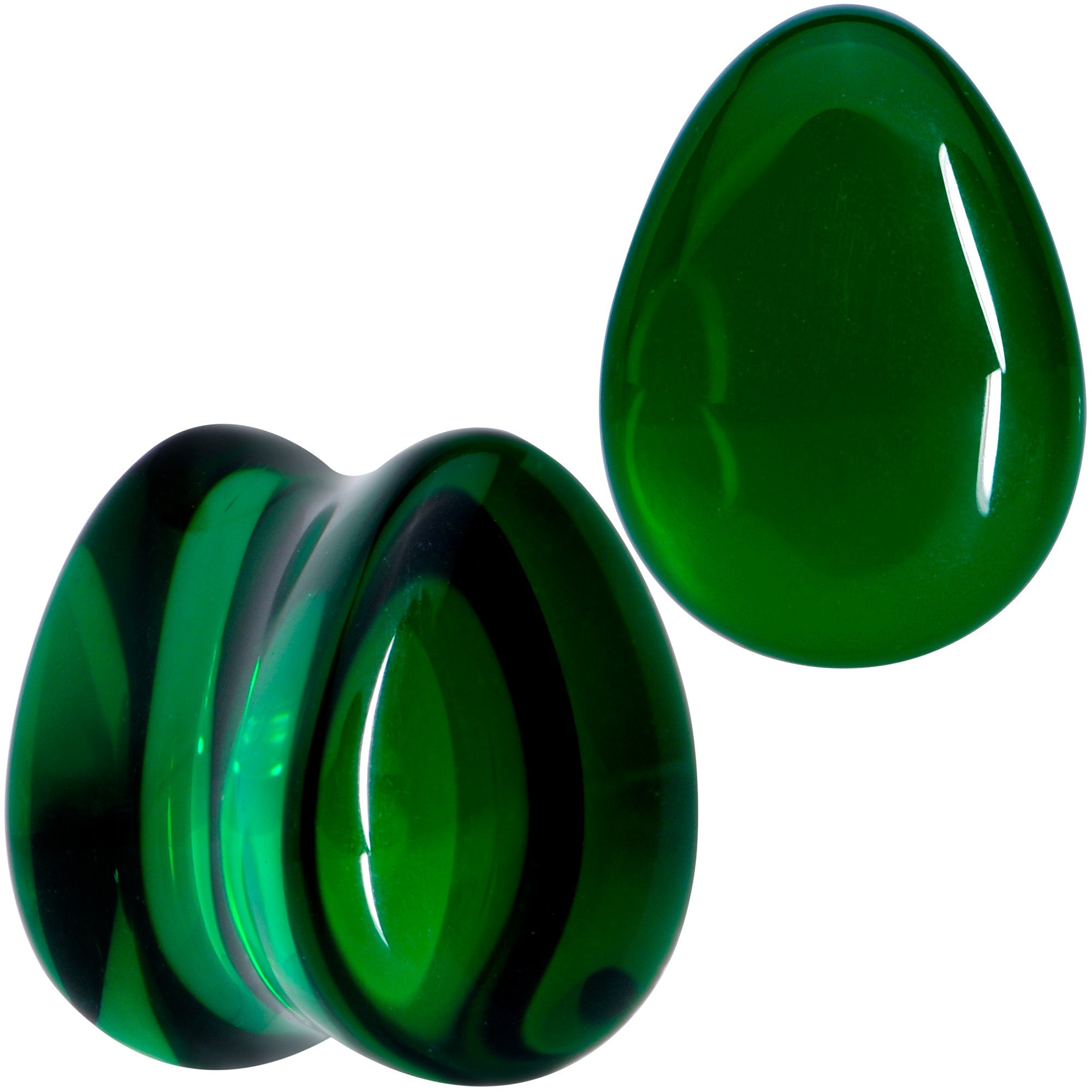 BodyCandy Solid Green Glass Teardrop Plug Set — alternative angle