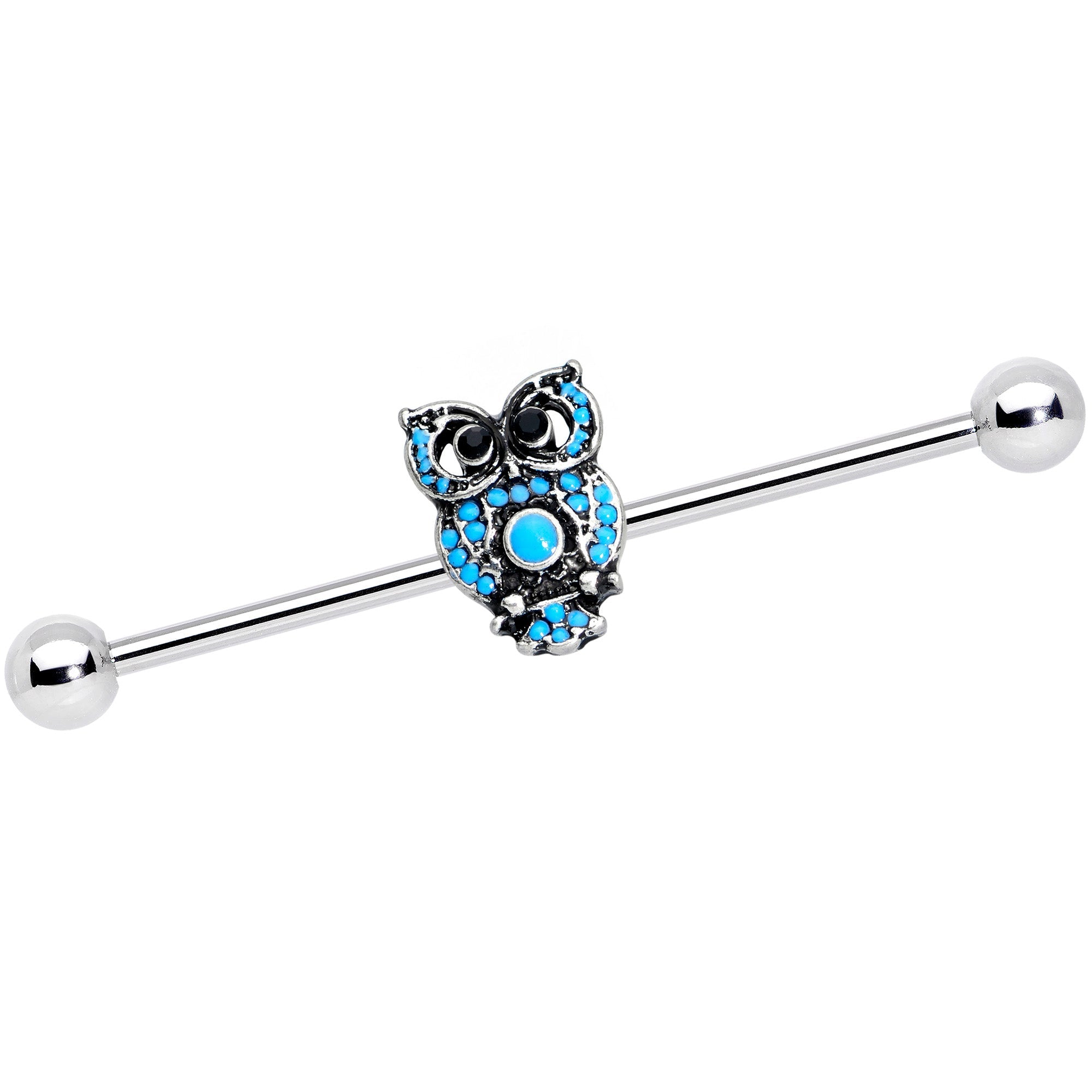 BodyCandy 14G Black Gem Ornate Blue Owl Industrial Barbell 38mm — main product shot