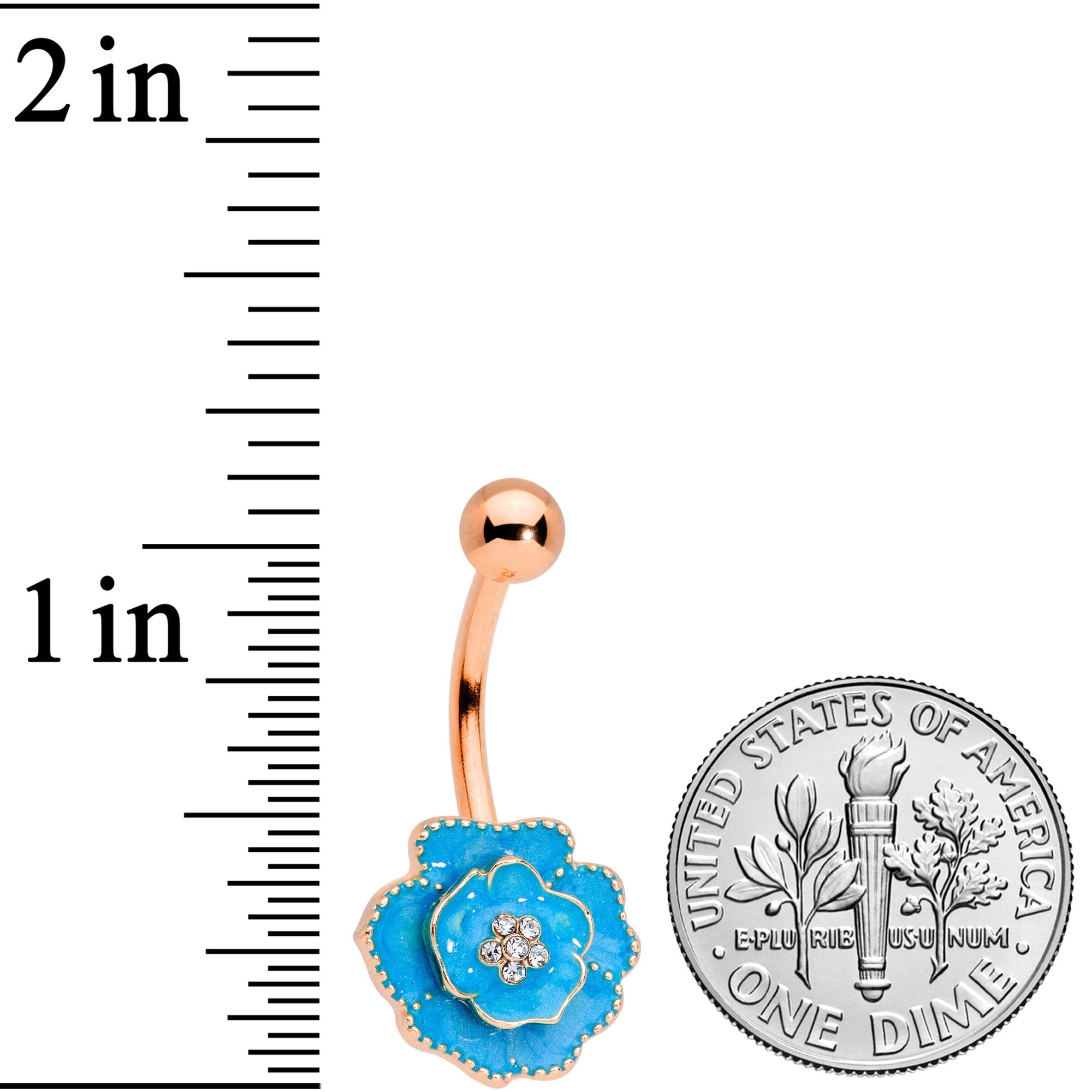 BodyCandy Clear Gem Rose Gold Tone Aqua Rose Reversible Belly Ring — lifestyle context