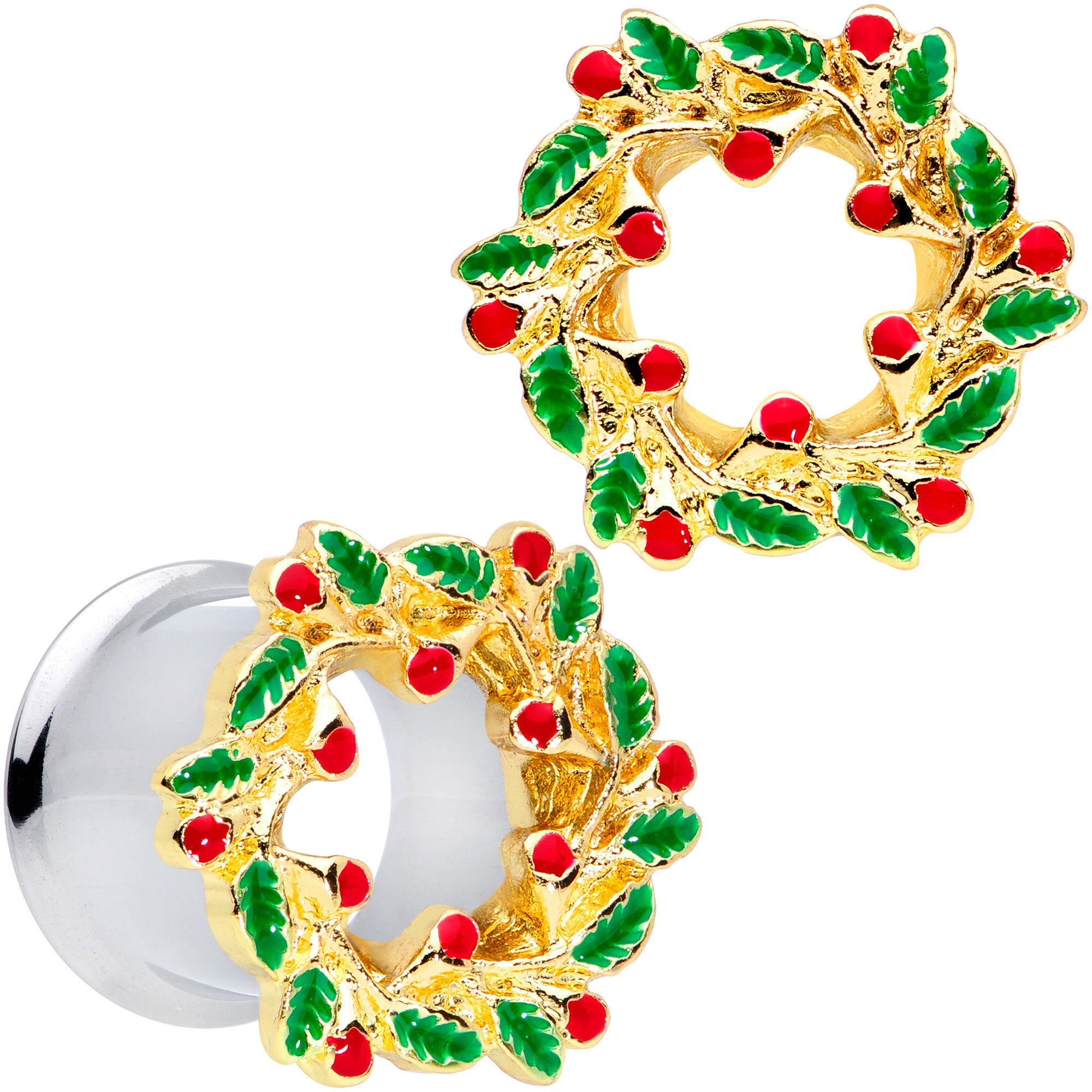 BodyCandy Happy Holiday Wreath Christmas Double Flare Plug Set 4G to 1 Inch — packaging