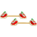 BodyCandy 14G 9/16 Clear Gem Santa Sleigh Christmas Barbell Nipple Ring Set — main product shot