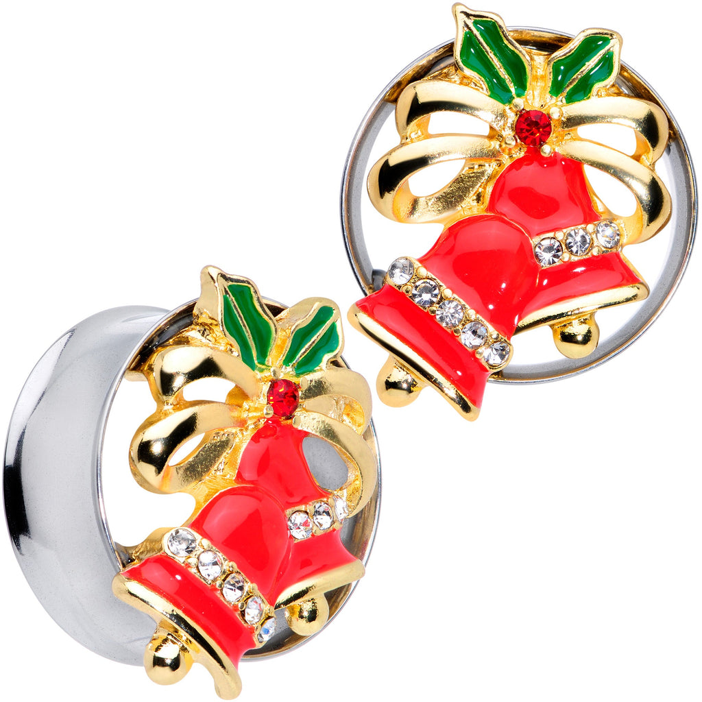 BodyCandy Clear Gem Holiday Bells Christmas Double Flare Plug Set — flat-lay composition