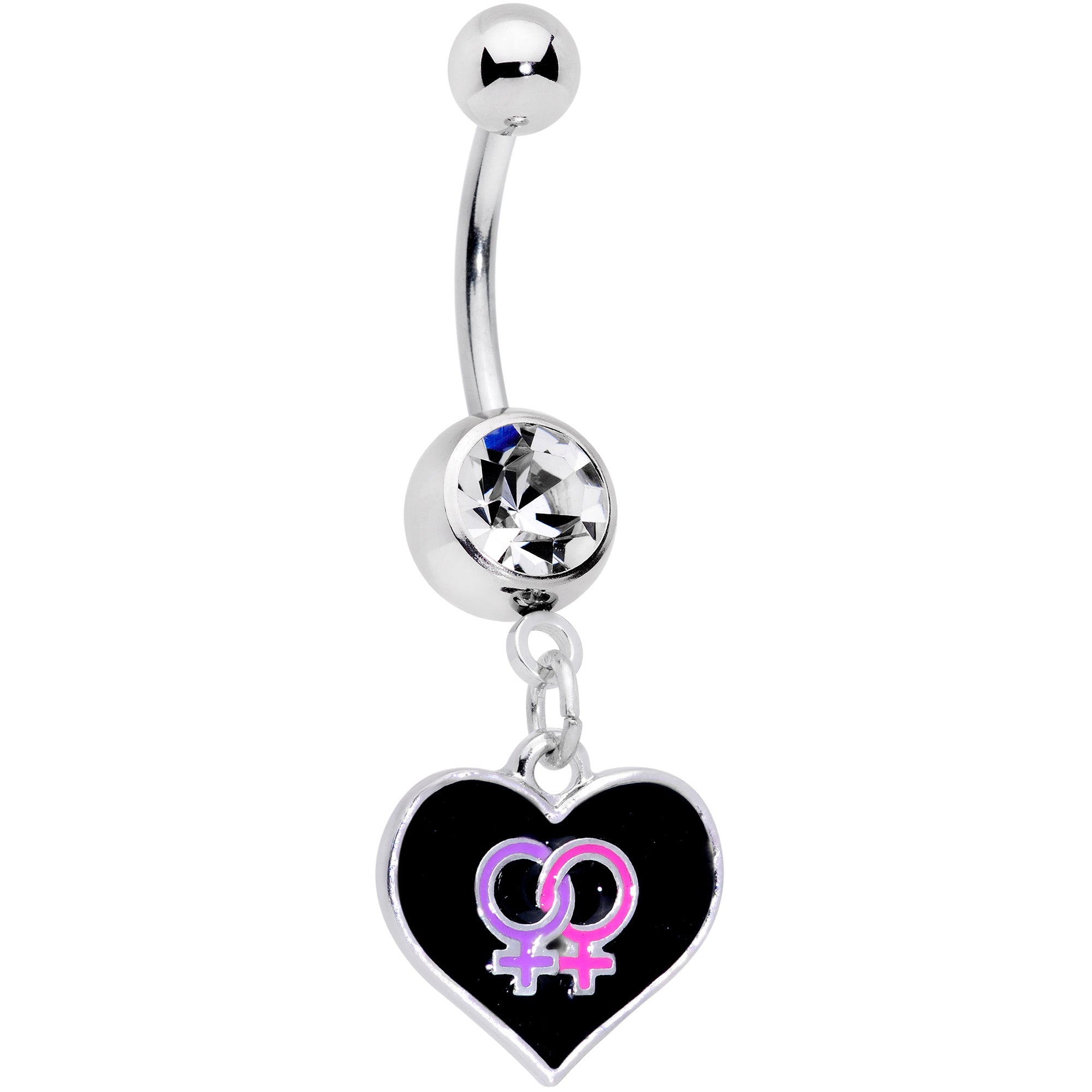 BodyCandy Clear Gem Lesbian Love Heart Dangle Belly Ring — main product shot