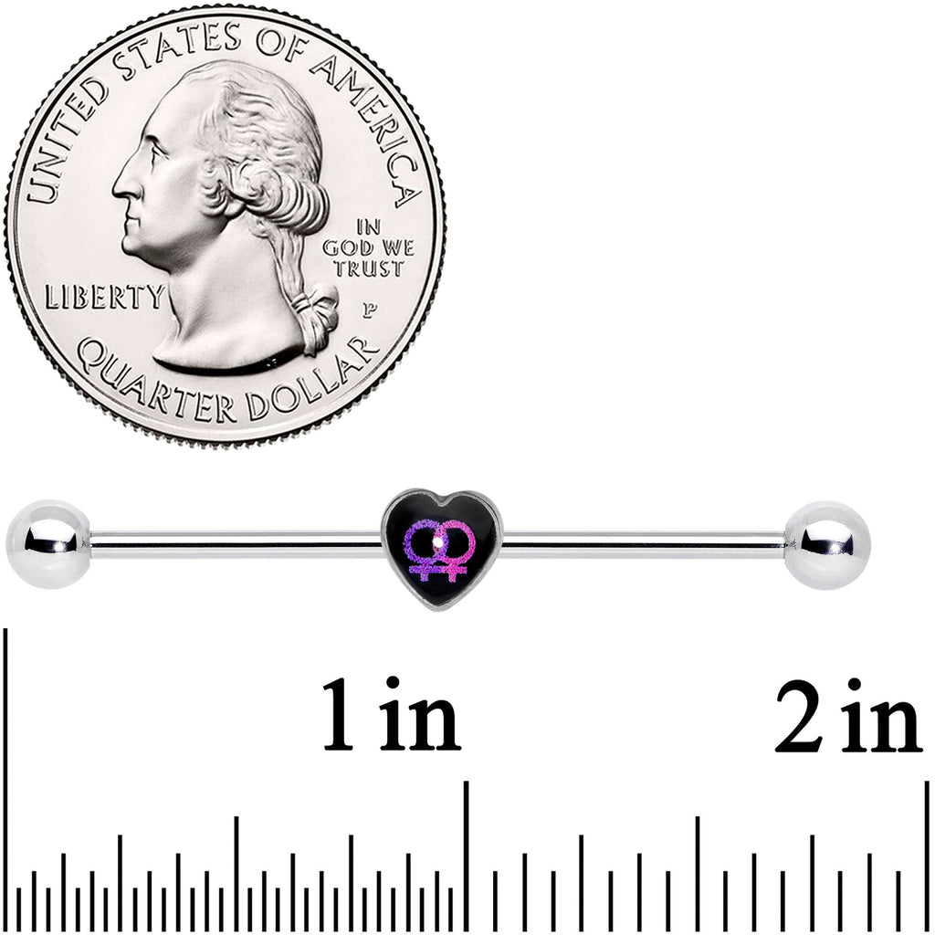 BodyCandy 14G Lesbian Love Heart Industrial Barbell 38mm — detail close-up