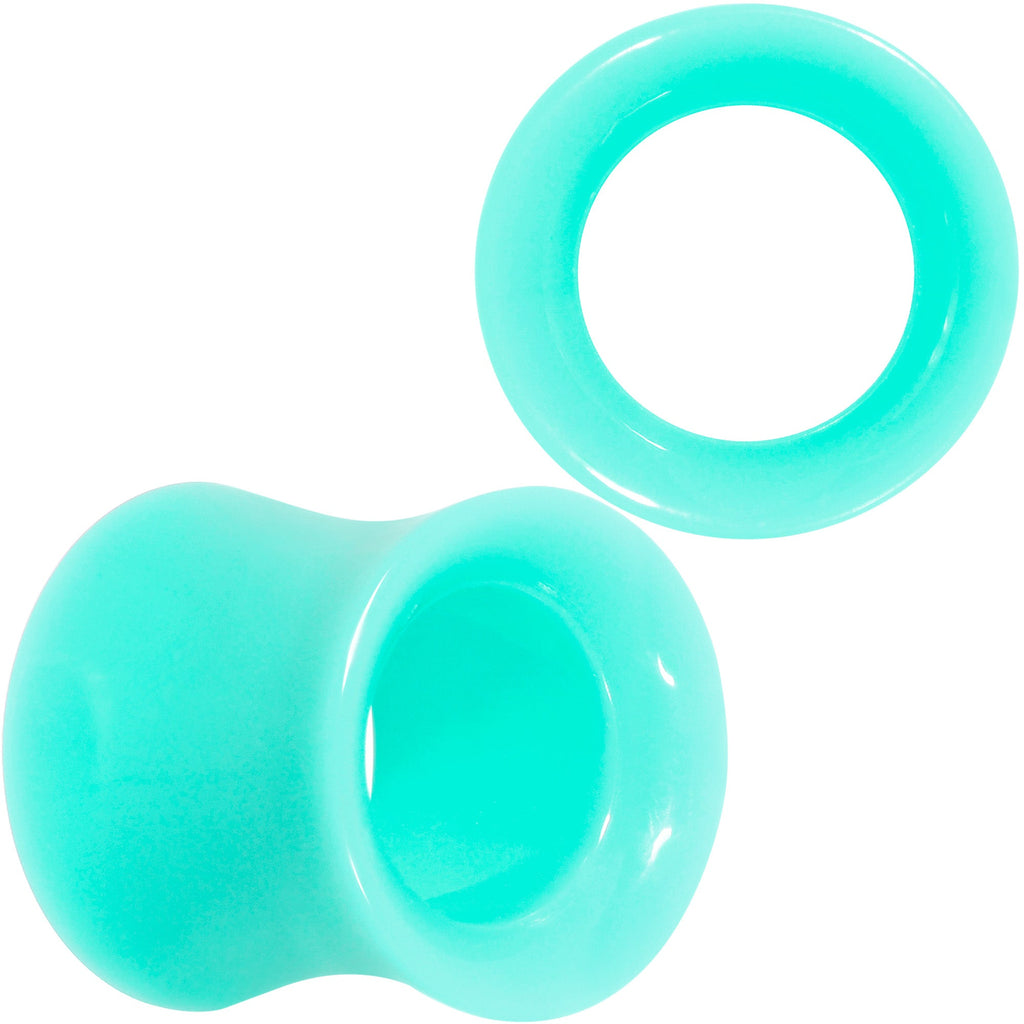 BodyCandy Aqua Acrylic UV Saddle Tunnel Plug Set 12mm to 26mm — detail close-up