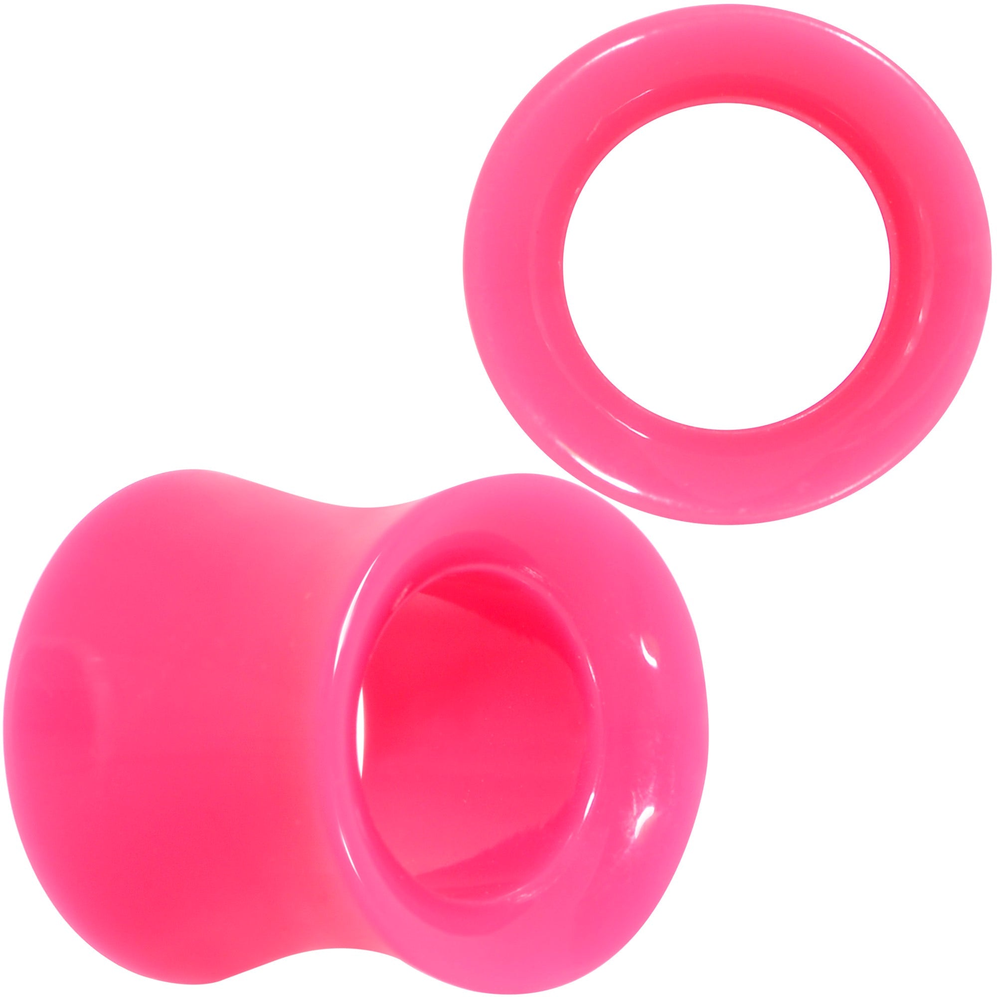 BodyCandy Pink Acrylic UV Saddle Tunnel Plug Set 12mm to 26mm — detail close-up