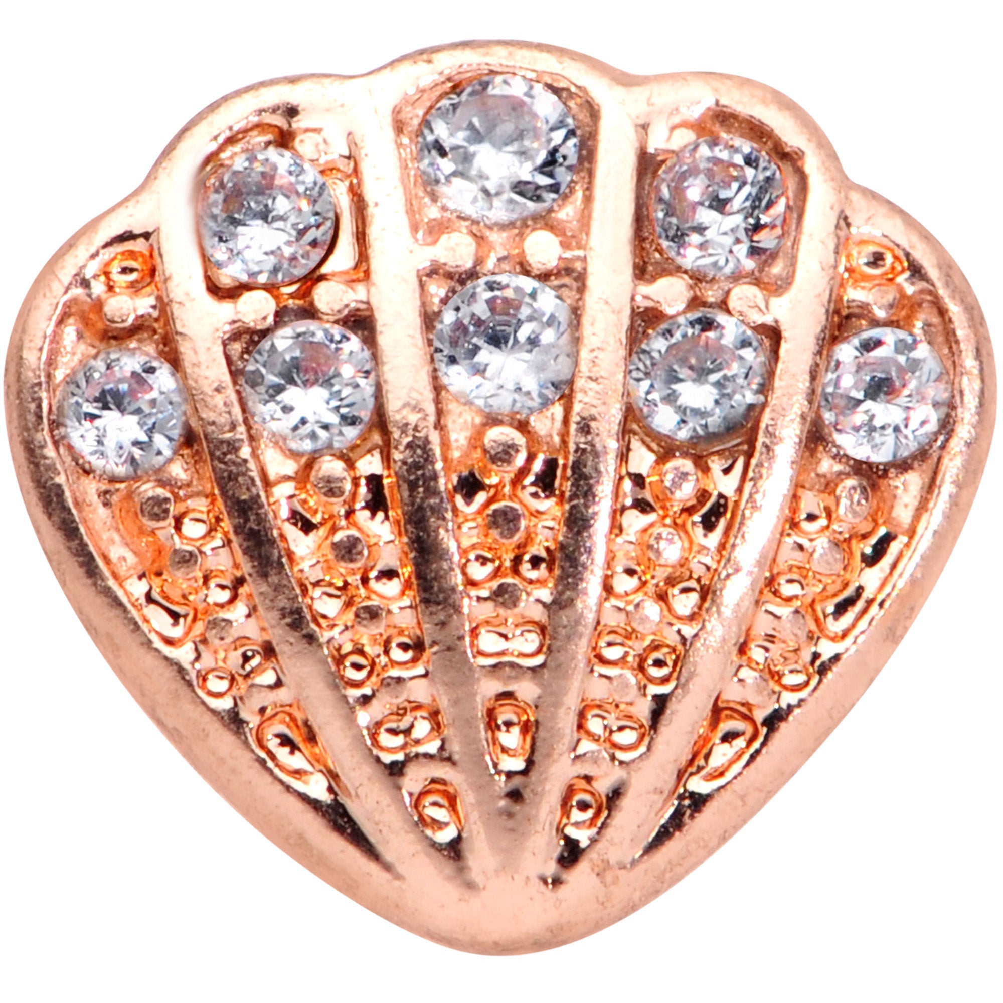 BodyCandy 16G 5/16 Clear Gem Rose Gold Tone Shell Labret Monroe Tragus — detail close-up