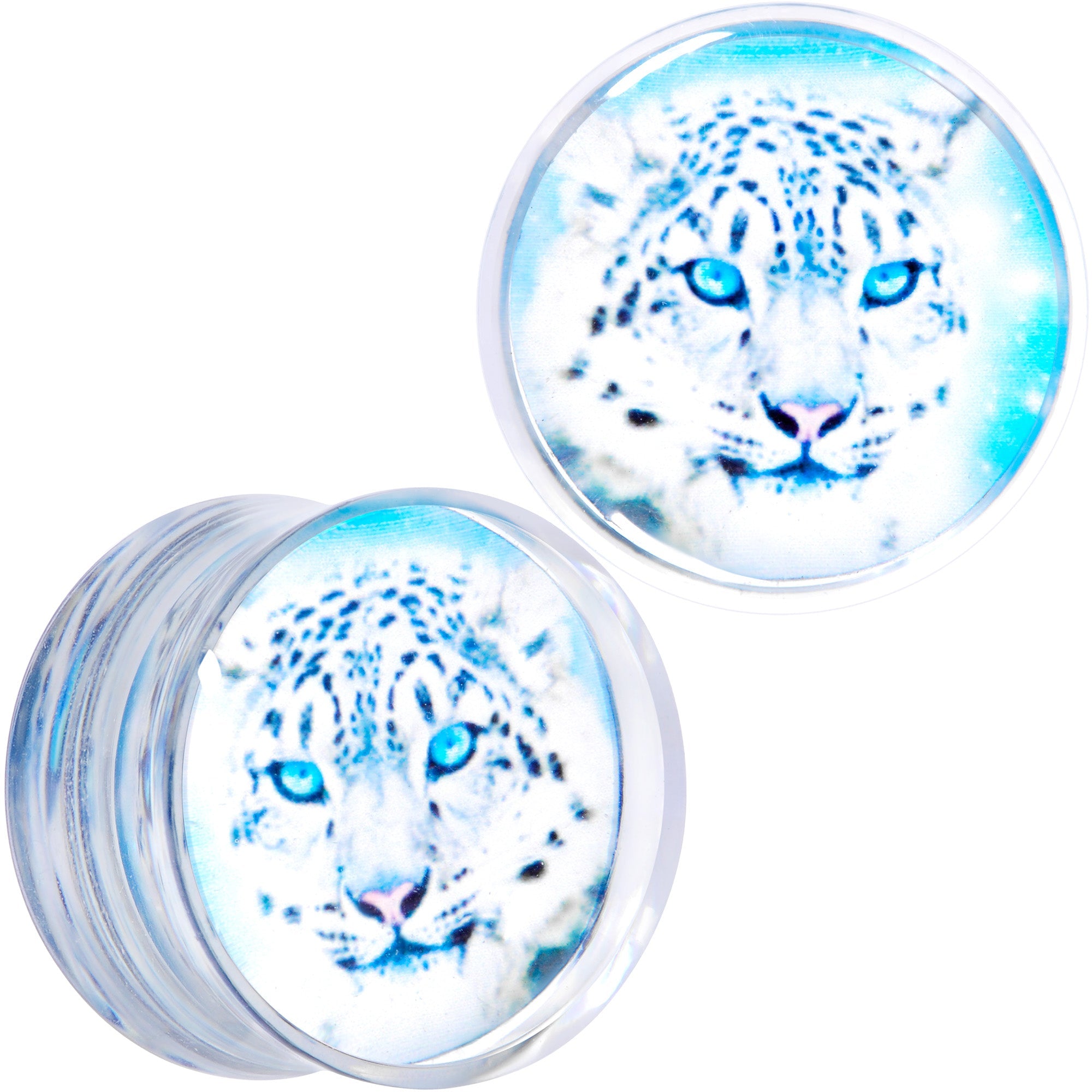 BodyCandy Clear Blue Acrylic Animal Cheetah Saddle Plug Set 2G to 1 Inch — comparison shot