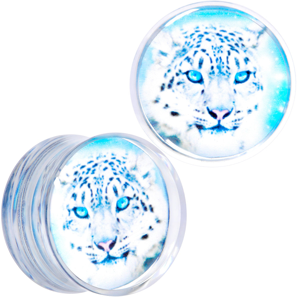 BodyCandy Clear Blue Acrylic Animal Cheetah Saddle Plug Set 2G to 1 Inch — detail close-up