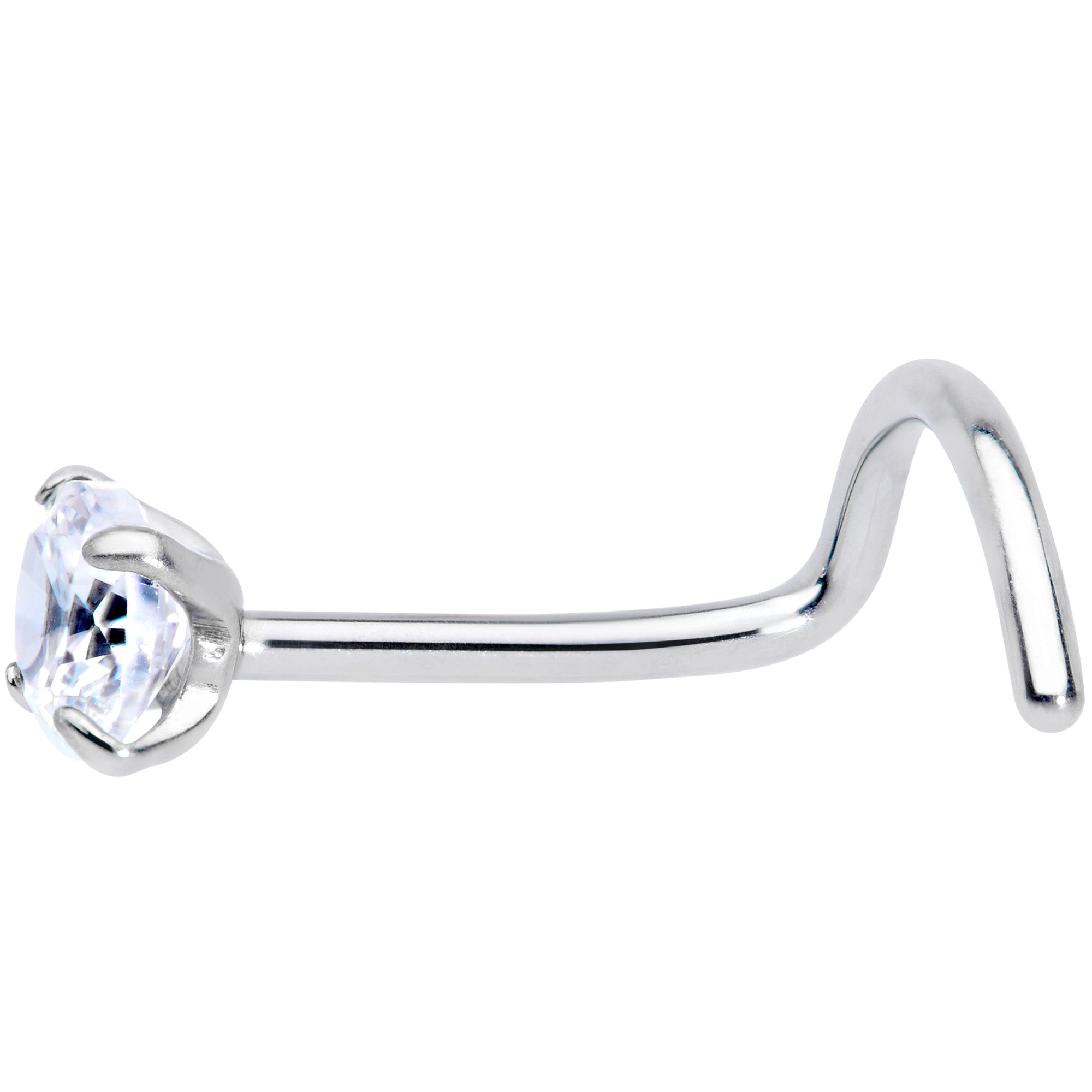 BodyCandy 20G 7mm Clear 3mm CZ Gem Grade 23 Titanium Left Nose Ring Screw — detail close-up