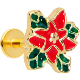 16G 5/16 Gold Tone Poinsettia Christmas Labret Monroe Tragus