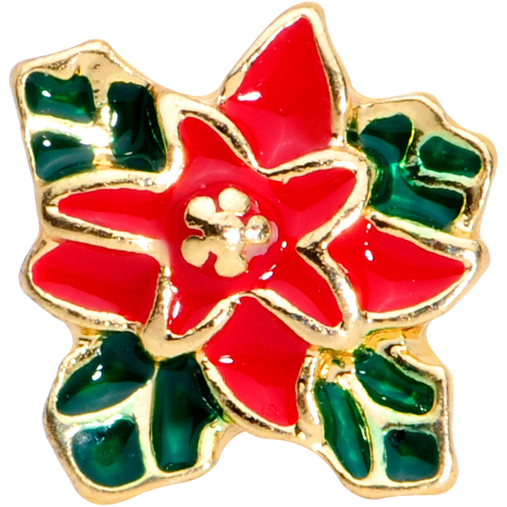 BodyCandy 16G 5/16 Gold Tone Poinsettia Christmas Labret Monroe Tragus — detail close-up