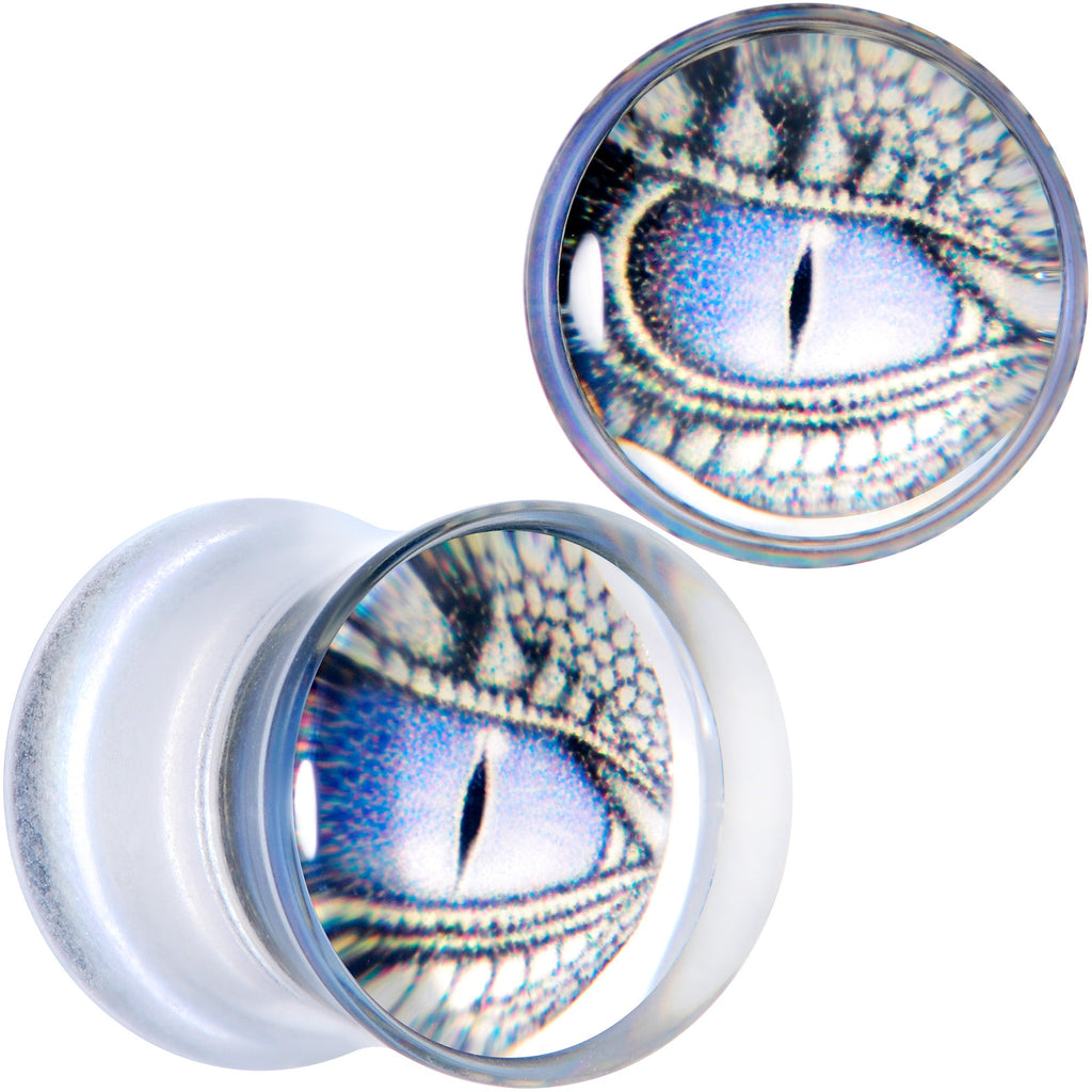 BodyCandy Clear Blue Acrylic Dragons Eye Saddle Plug Set — detail close-up