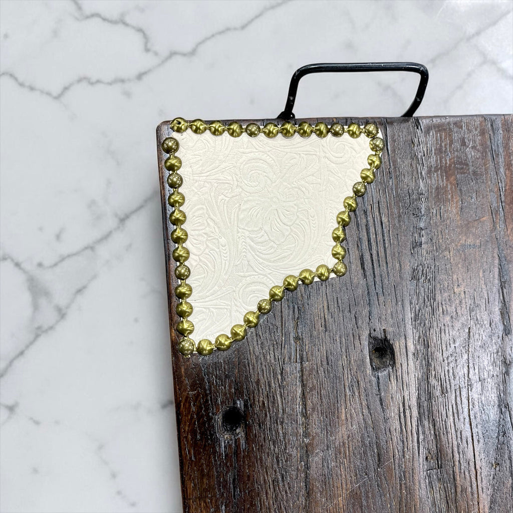 Ivory Tooled Genuine Leather and Wood Tray
