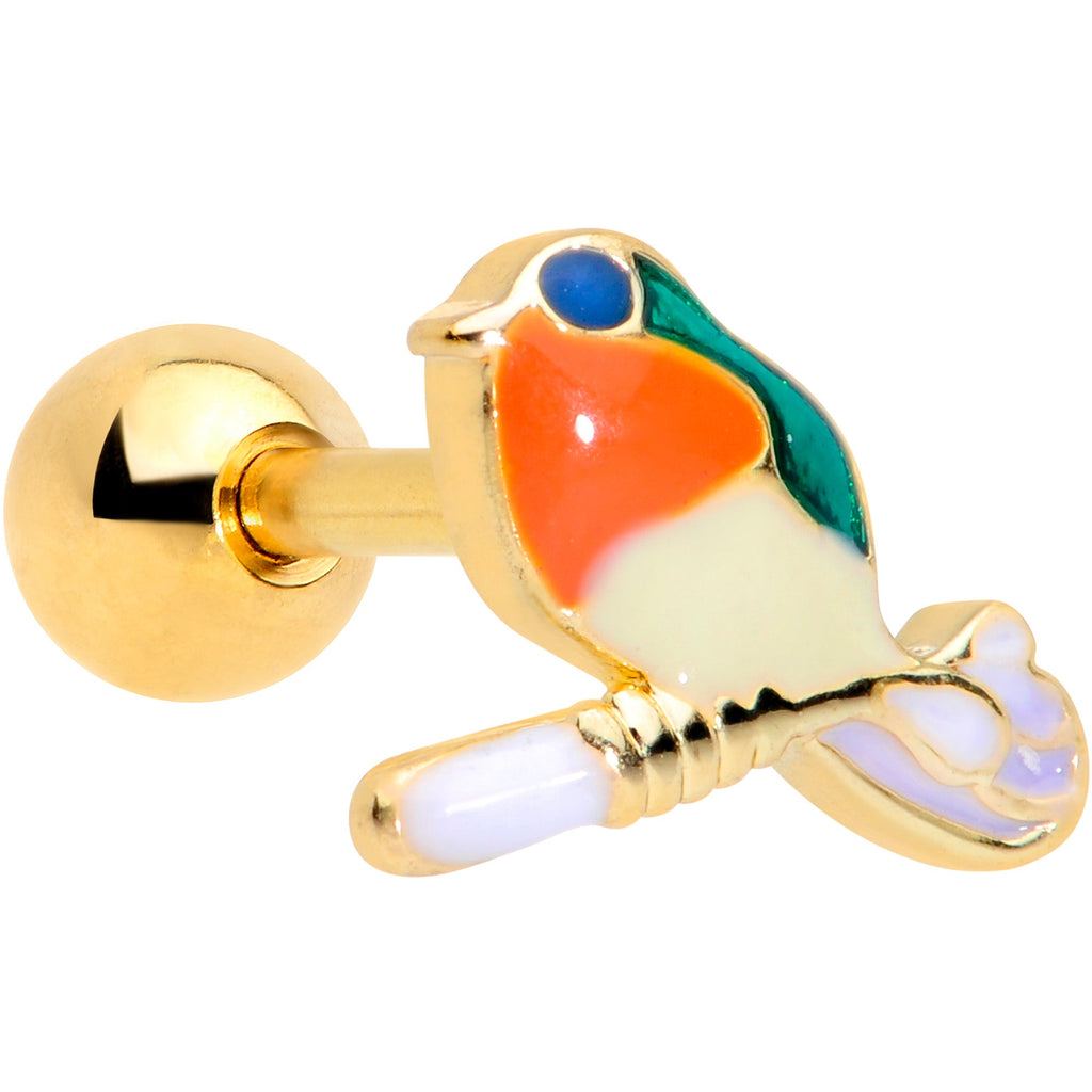 BodyCandy 16G 1/4 Green Gem Gold Tone Perched Bird Cartilage Tragus — main product shot