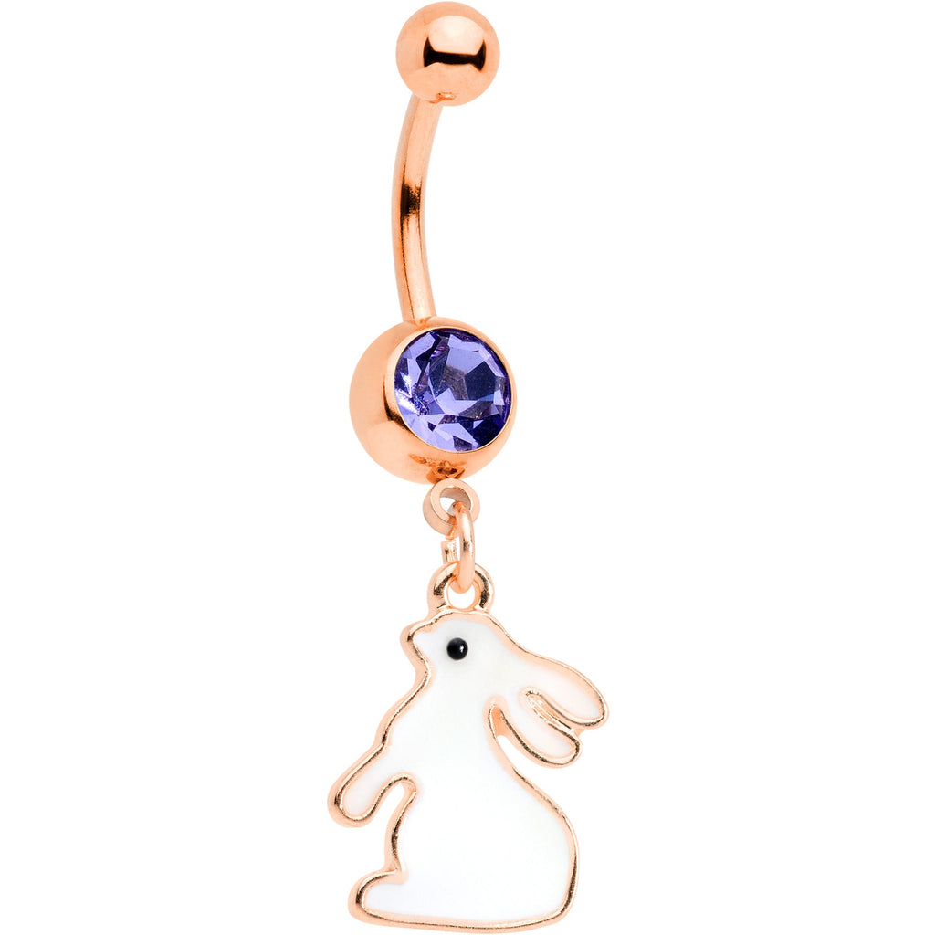 BodyCandy Purple Gem Rose Gold Tone Glow in Dark Easter Bunny Dangle Belly Ring — main product shot