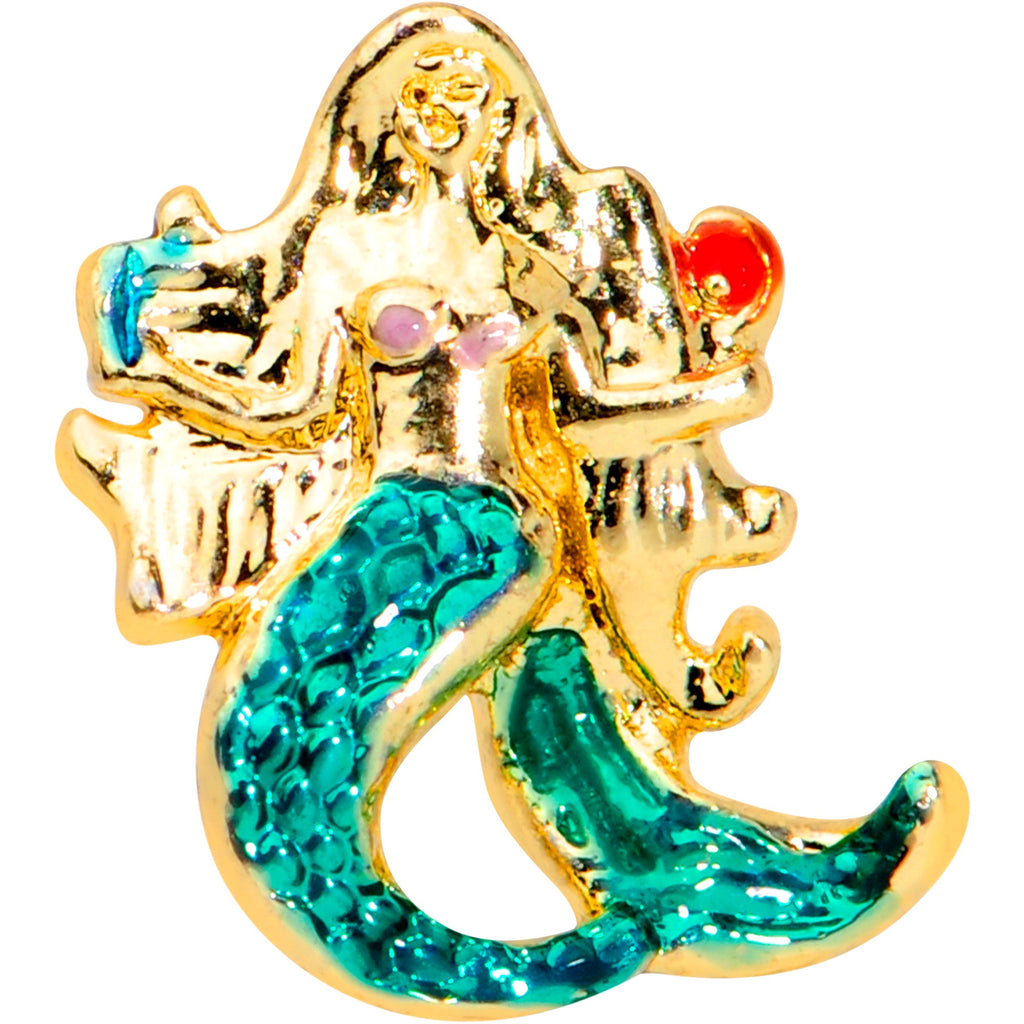 BodyCandy 16G 5/16 Gold Tone Green Mermaid Labret Monroe Tragus — detail close-up