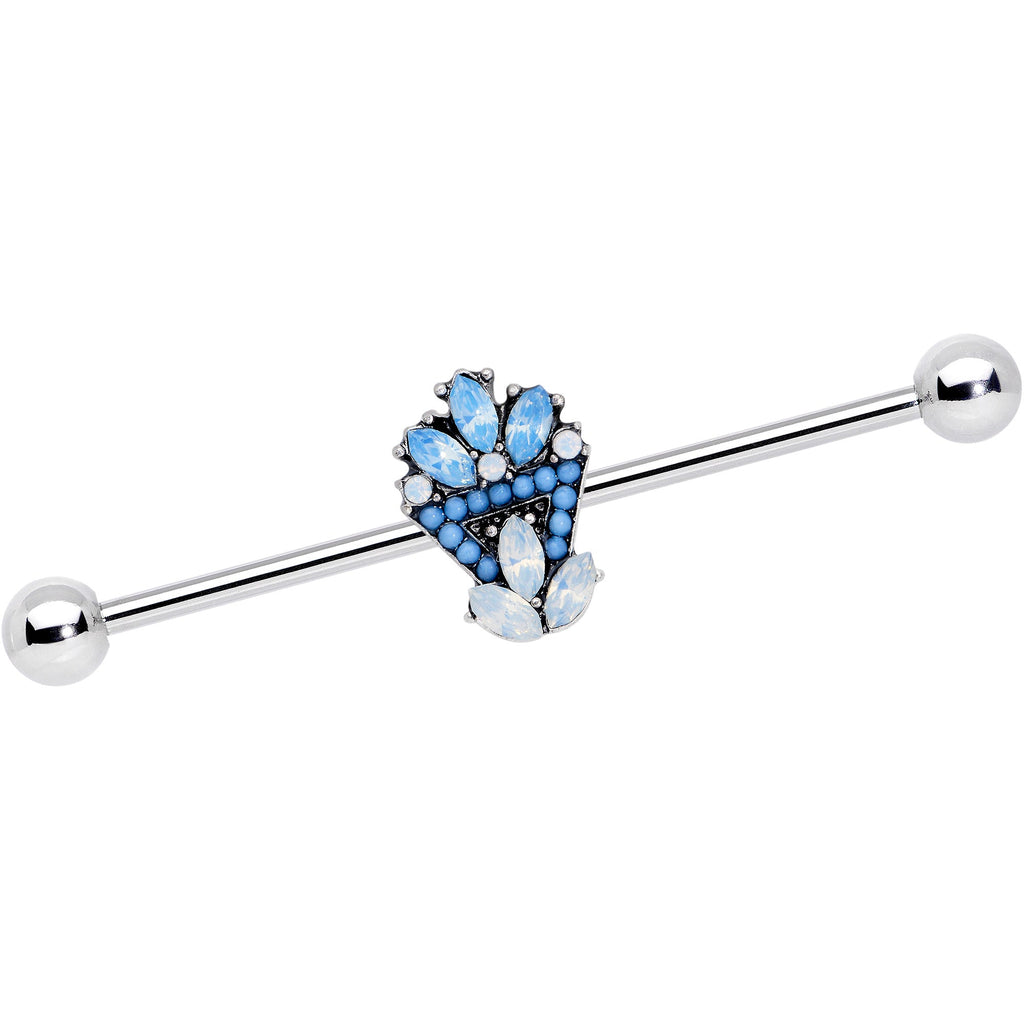 BodyCandy 14G Blue White Faux Opal Ornate Industrial Barbell 38mm — main product shot