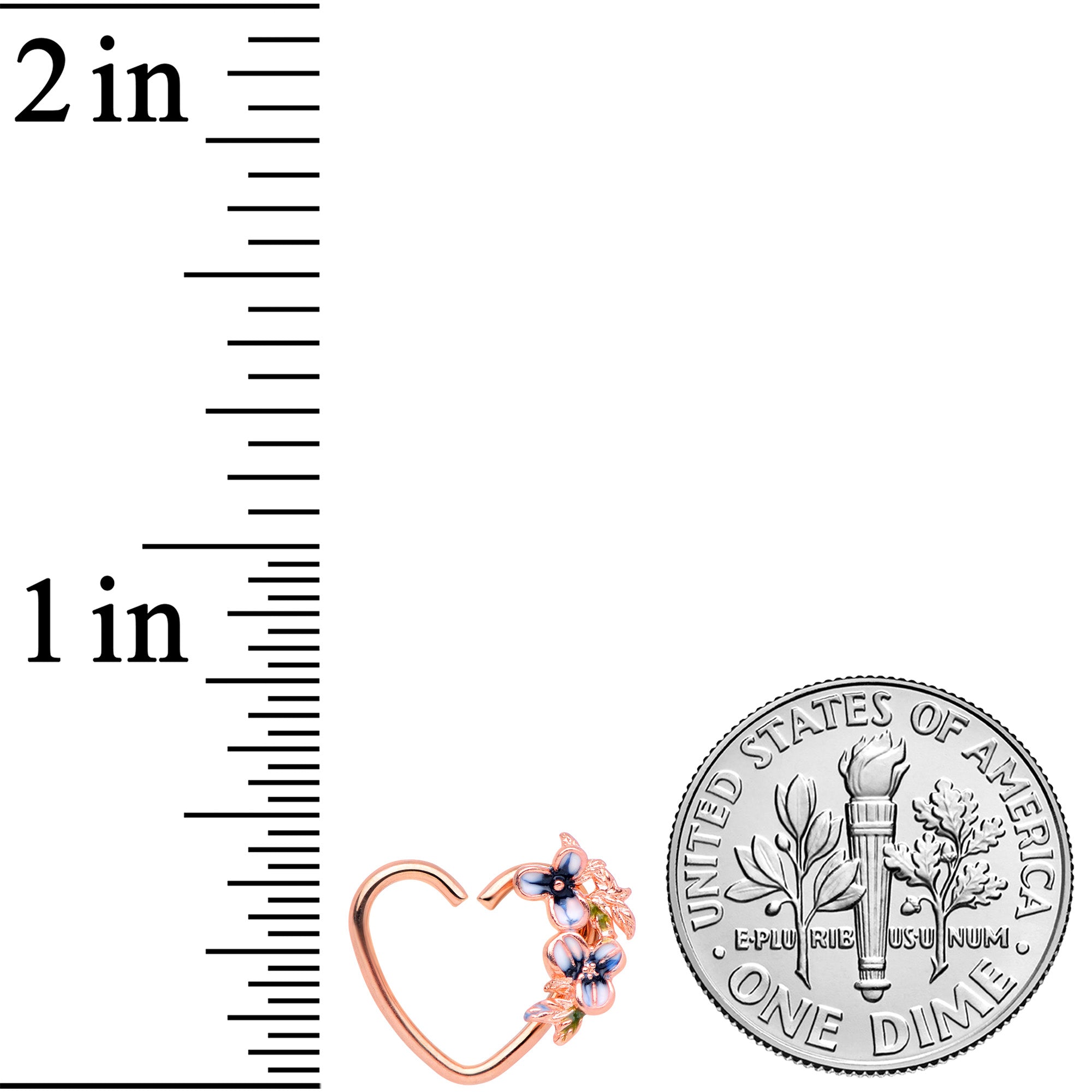 BodyCandy 18G 3/8 Rose Gold Tone Blue Flower Heart Left Closure Ring — detail close-up