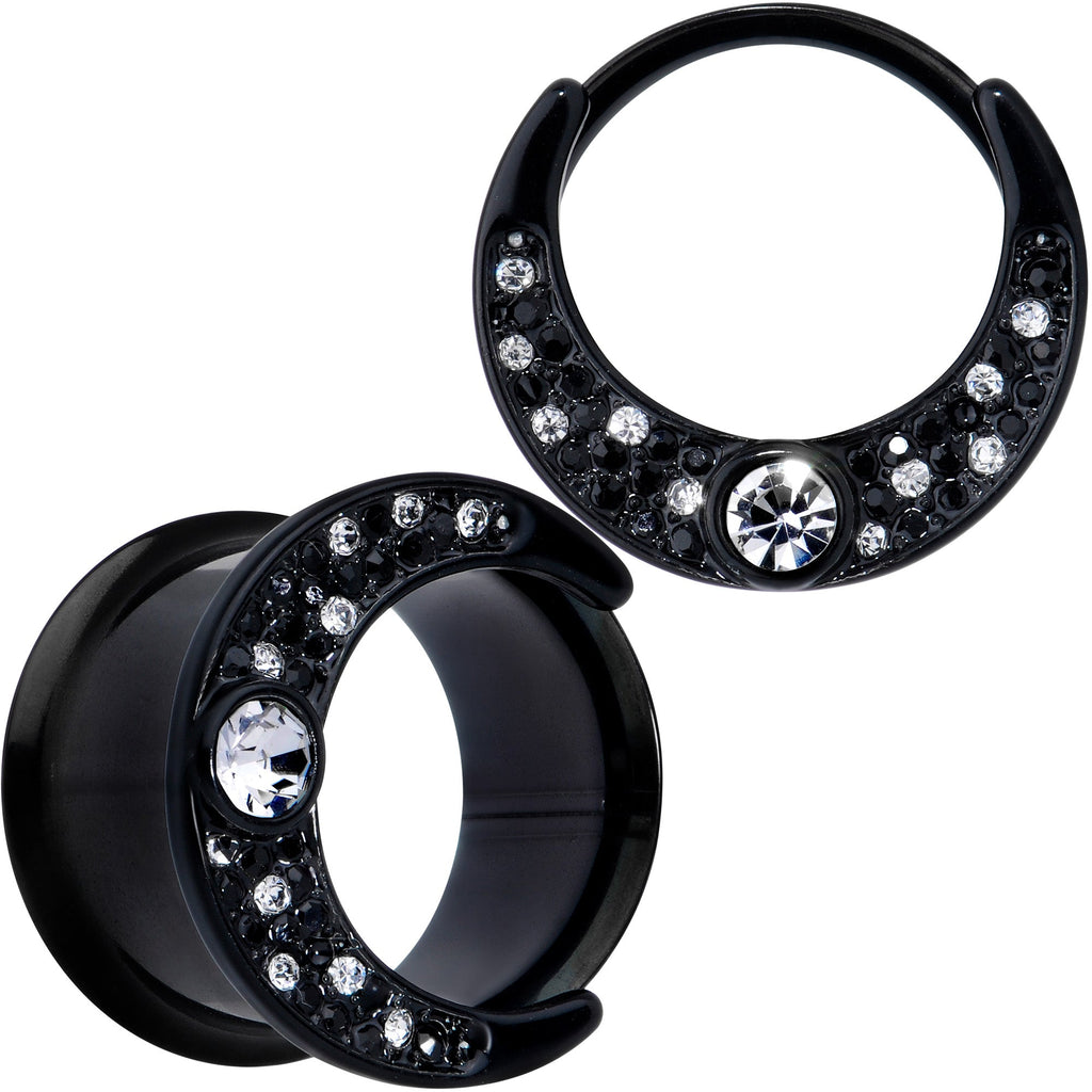 BodyCandy Clear Gem Black Crescent Moon Double Flare Tunnel Plug Set — packaging