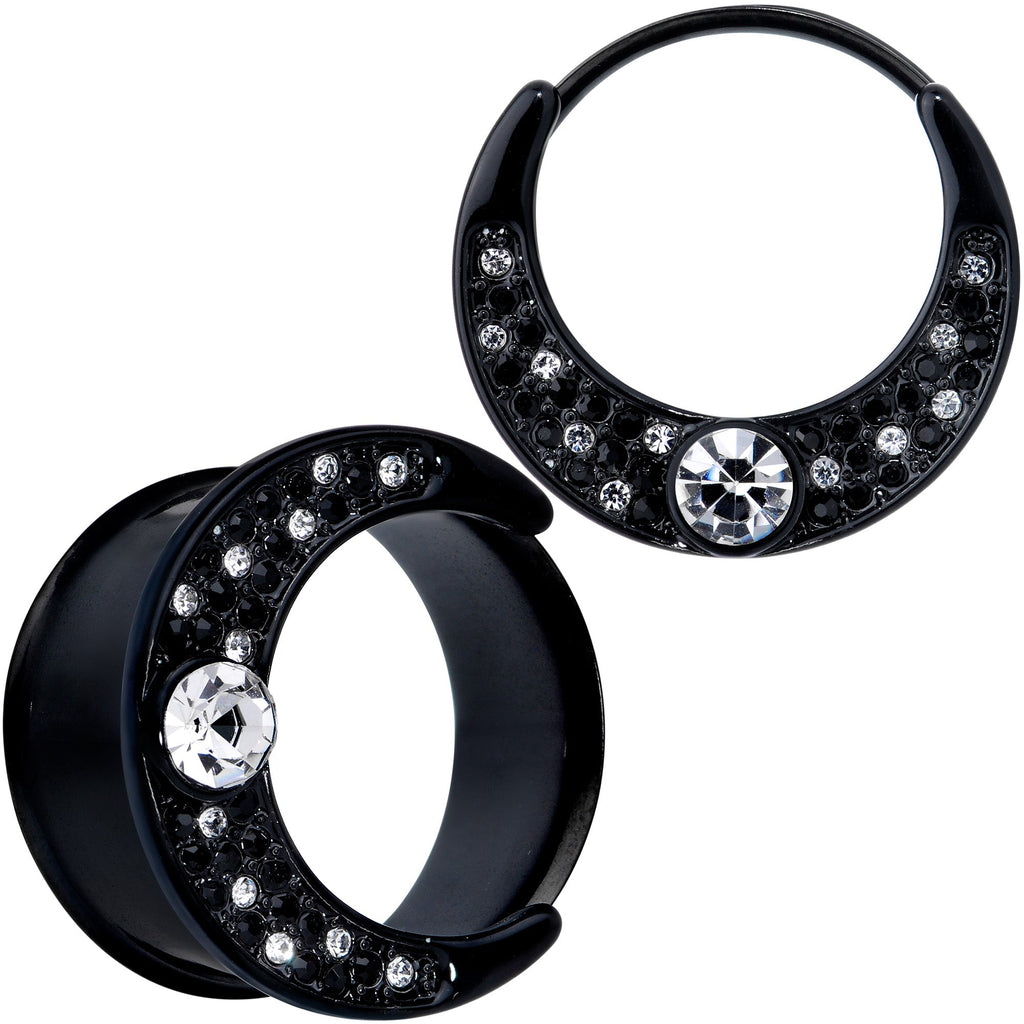 BodyCandy Clear Gem Black Crescent Moon Double Flare Tunnel Plug Set — fabric or material detail