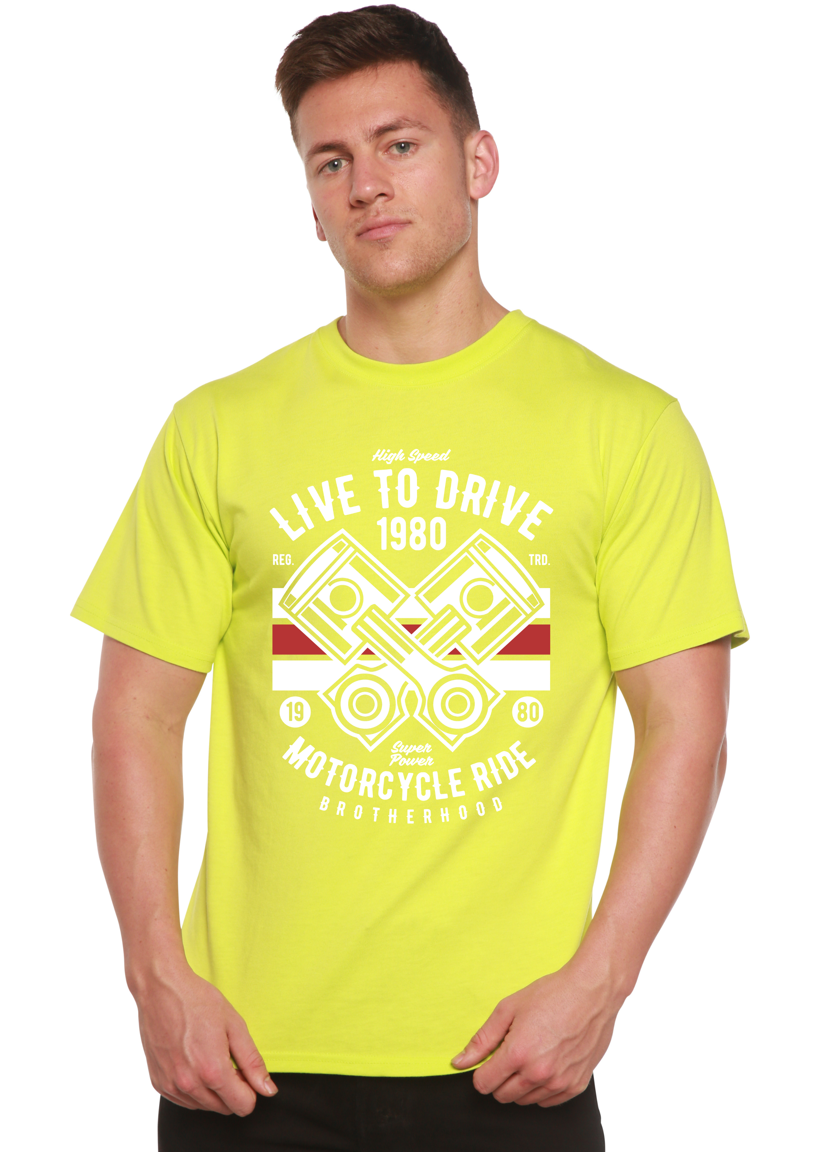 Spun Bamboo Live To Ride 1980 Men's Bamboo Viscose/Organic Cotton Short Sleeve Graphic T-Shirt — in-use photo
