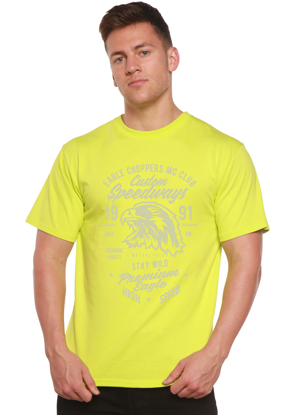 Spun Bamboo Custom Speedways Premium Eagle Men's Bamboo Viscose/Organic Cotton Short Sleeve Graphic T-Shirt — size reference