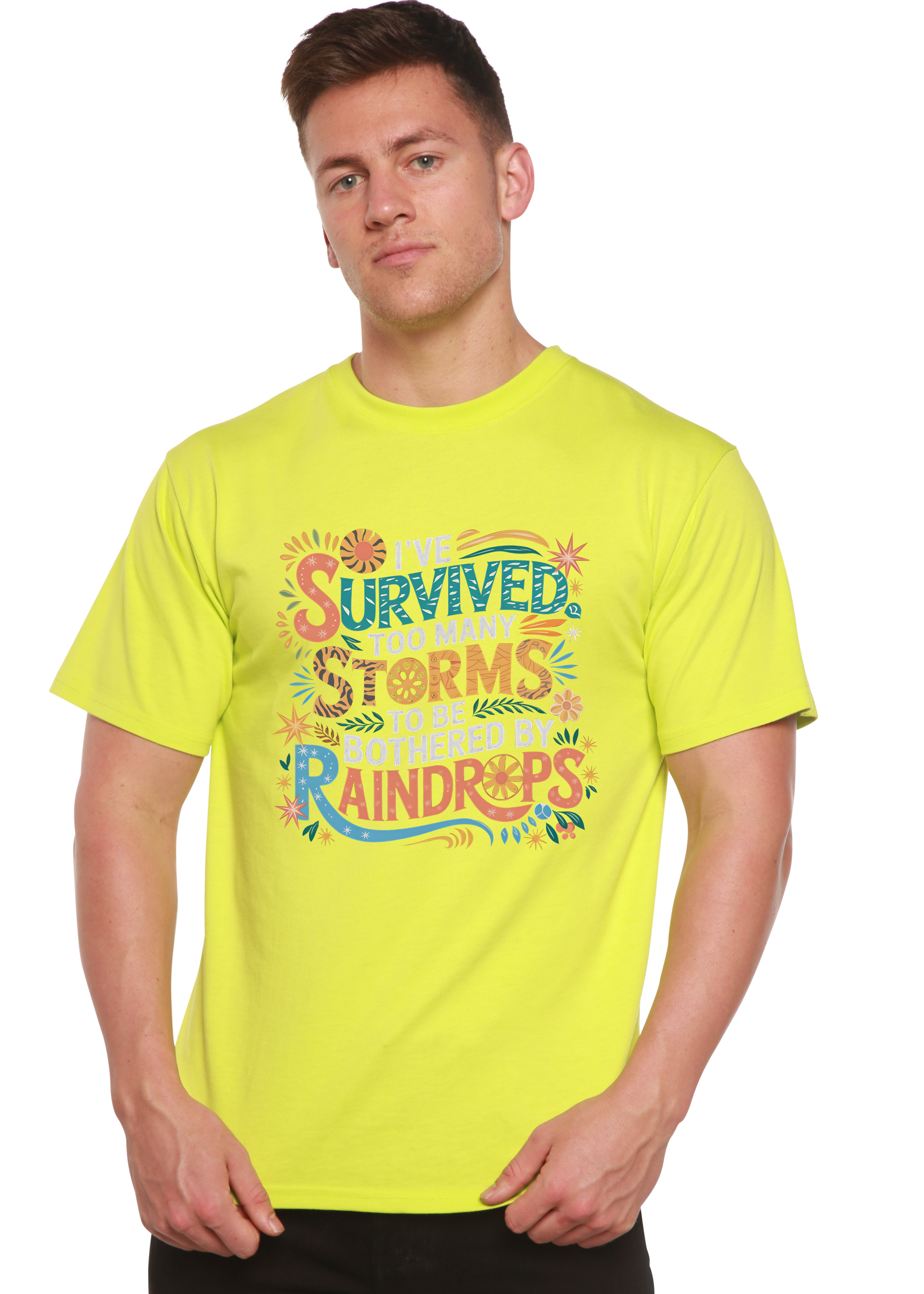 Spun Bamboo I've Survived Too Many Storms to Be Both Unisex Bamboo/Cotton Graphic T-Shirt — in-use photo