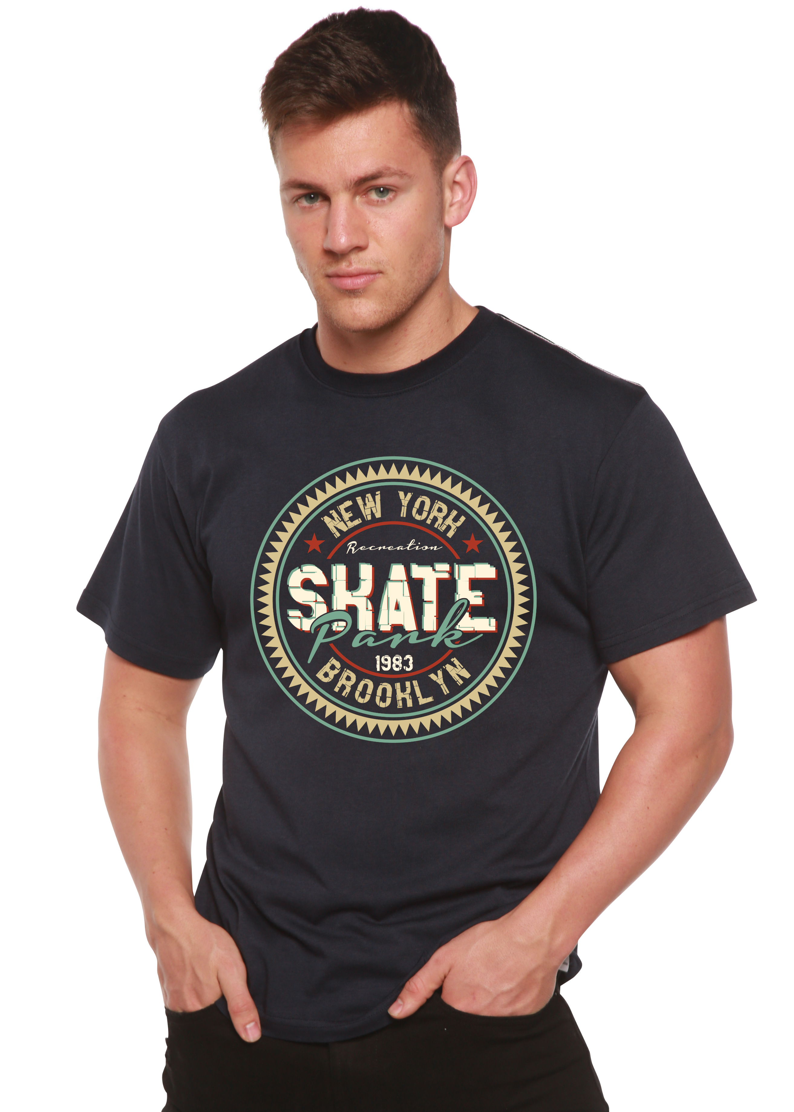 Spun Bamboo New York Skate Pank Men's Bamboo Viscose/Organic Cotton Short Sleeve Graphic T-Shirt — detail close-up