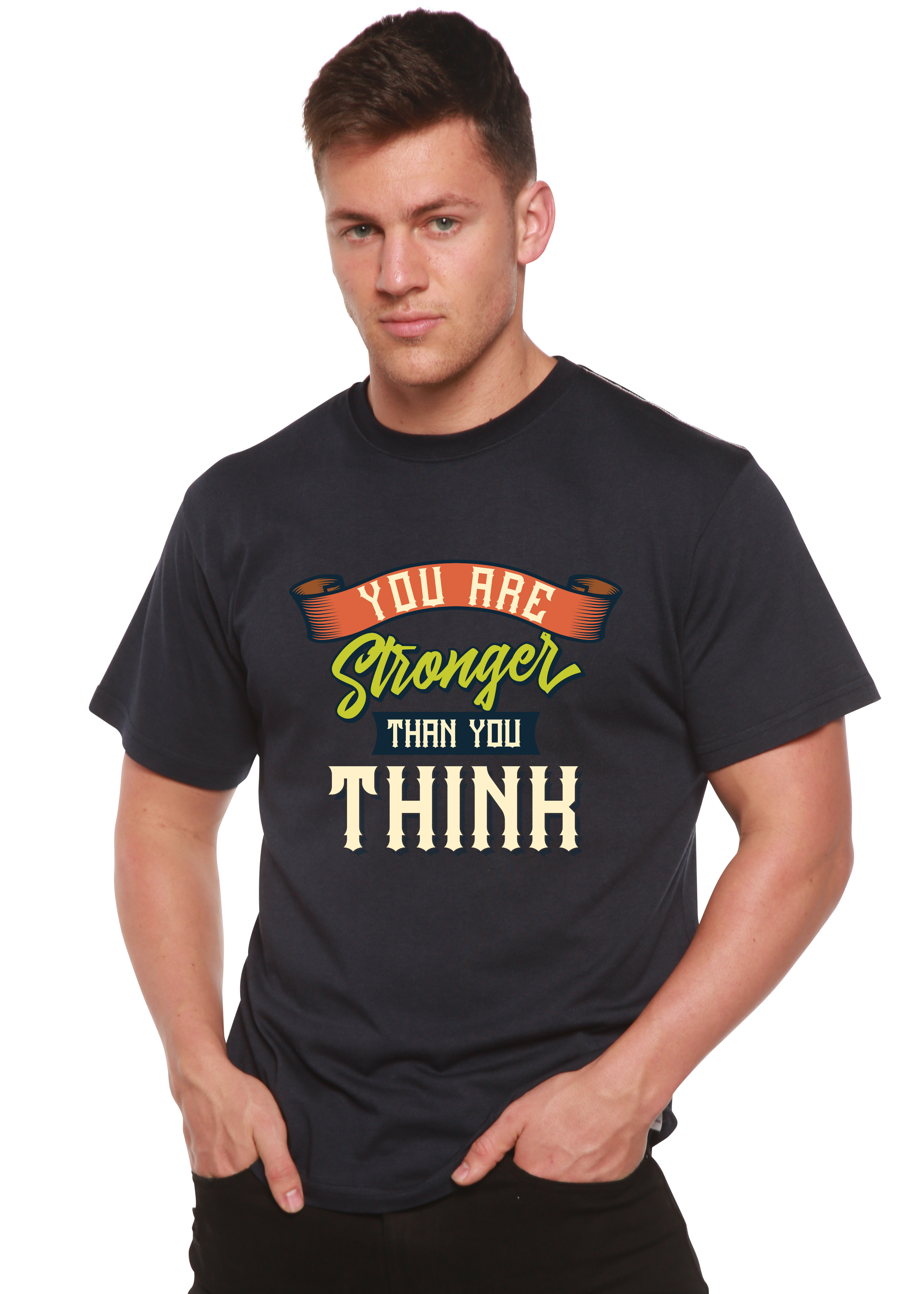 Spun Bamboo You Are Stronger Than You Think Men's Bamboo Viscose/Organic Cotton Short Sleeve Graphic T-Shirt — lifestyle cont