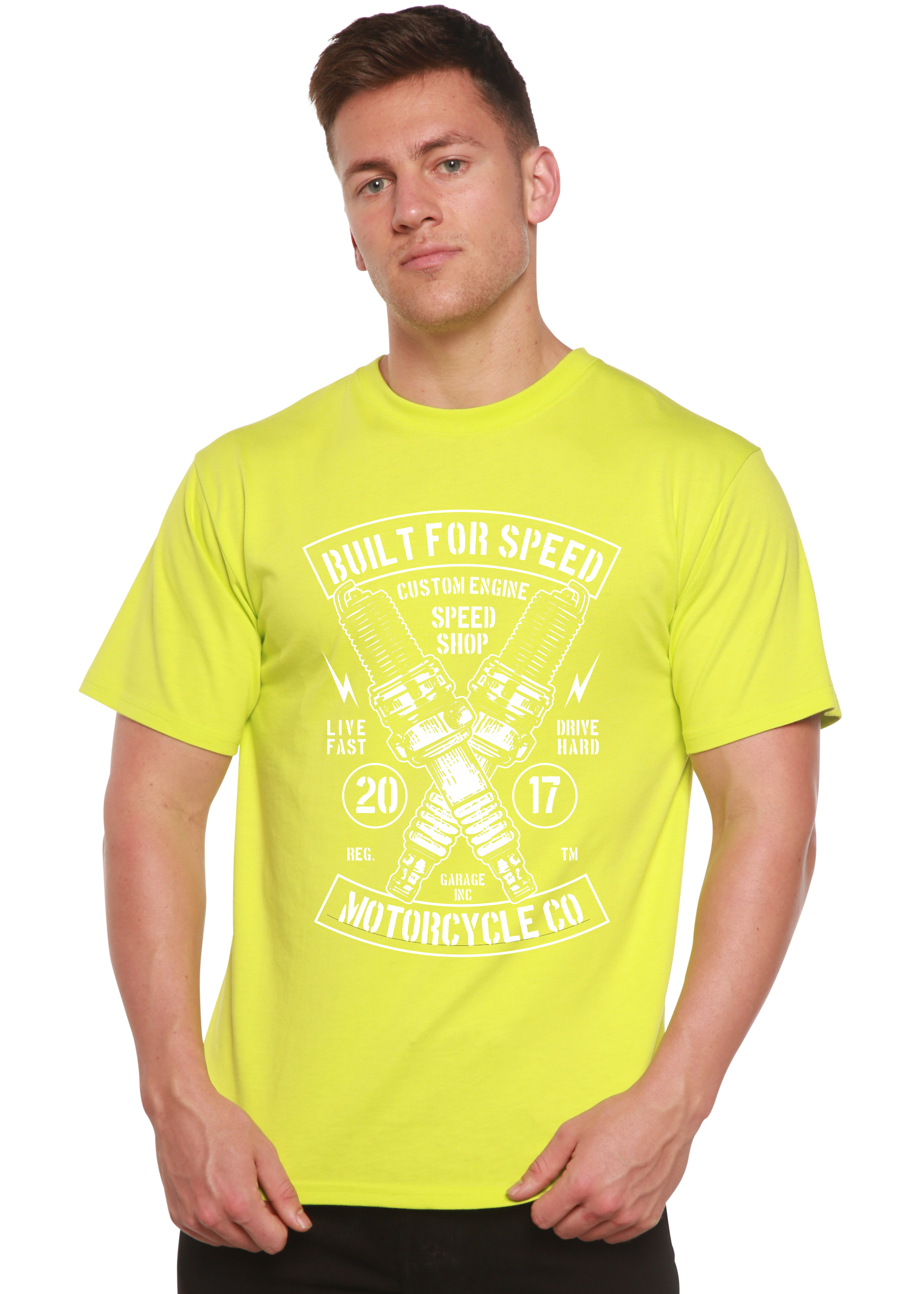 Spun Bamboo Built For Speed Men's Bamboo Viscose/Organic Cotton Short Sleeve Graphic T-Shirt — size reference
