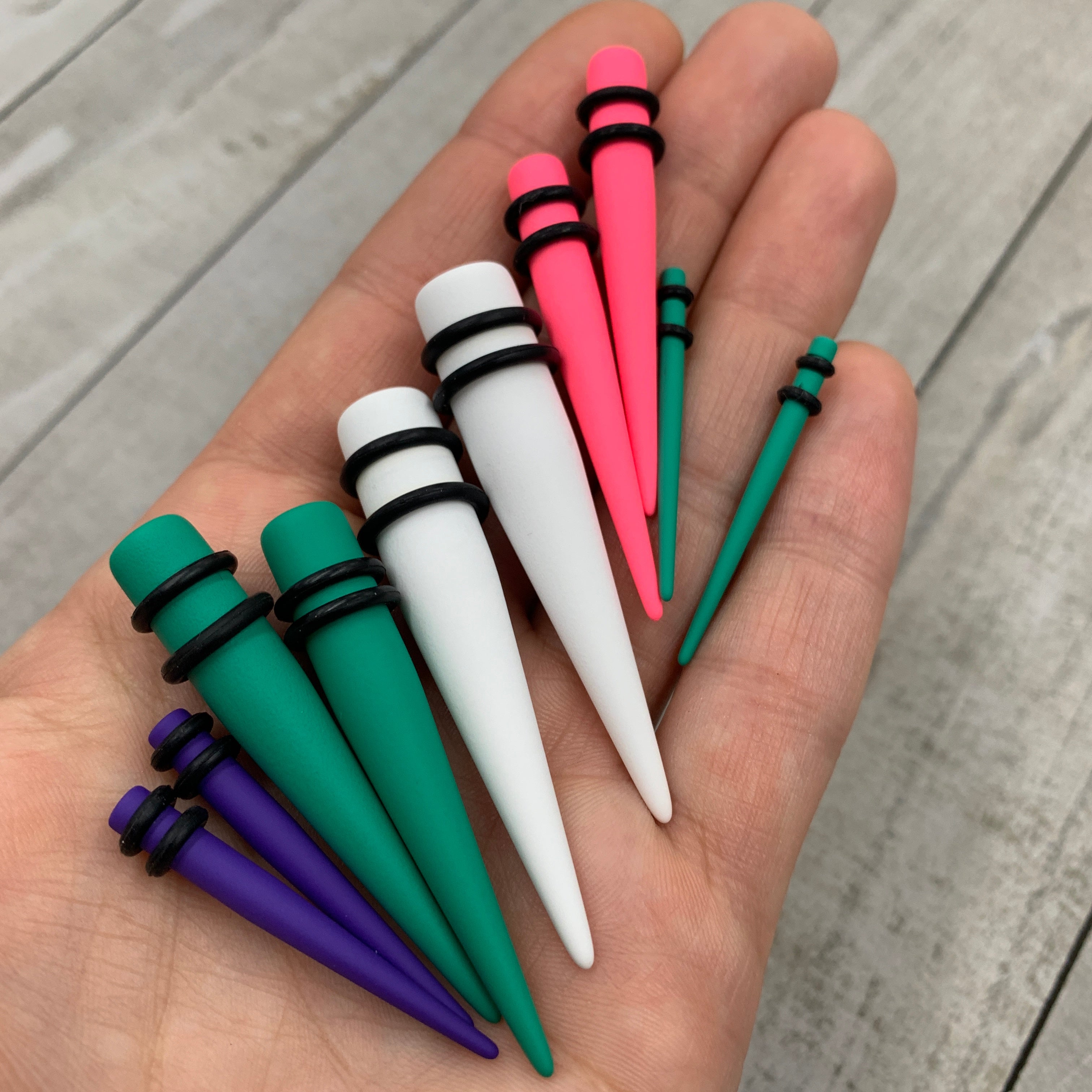 BodyCandy Pink Matte Acrylic Straight Taper Set 2G to 00G — detail close-up